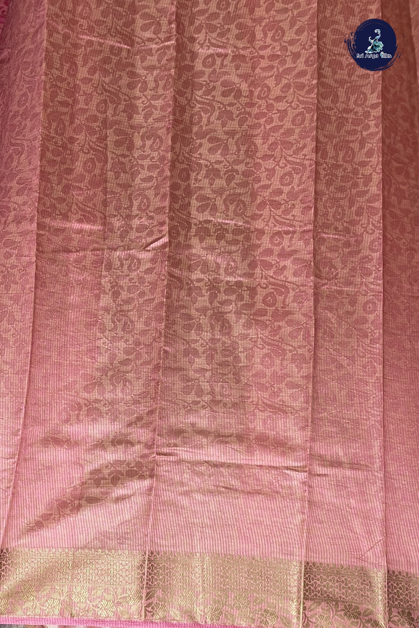 Pink Semi Tussar Saree With Embossed Pattern