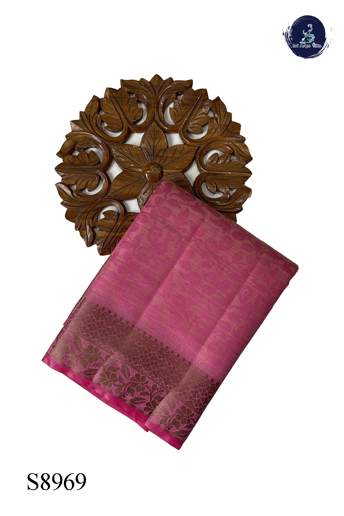 Lotus Pink Semi Tussar Saree With Embossed Pattern