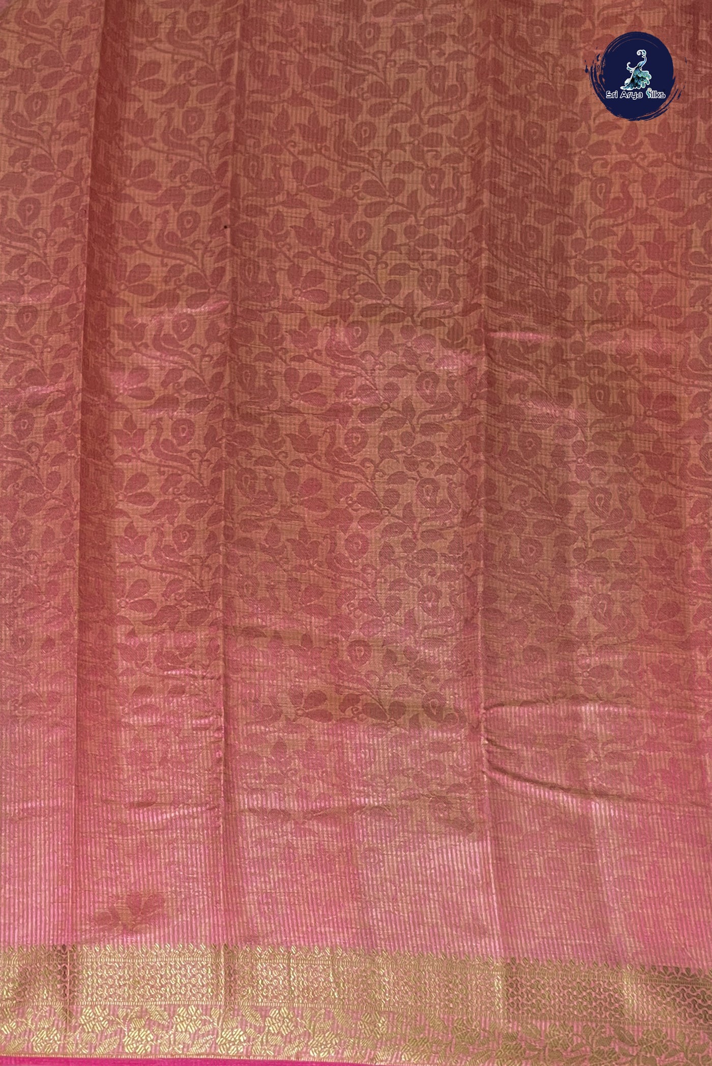 Lotus Pink Semi Tussar Saree With Embossed Pattern