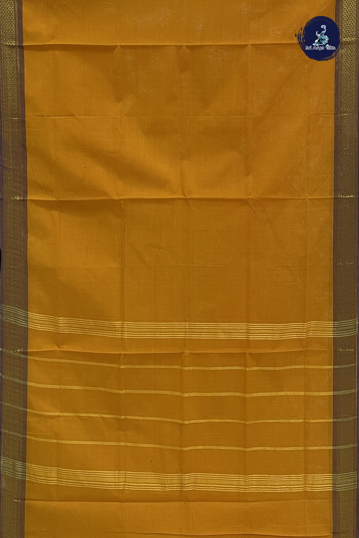 Turmeric Yellow Chettinad Cotton Saree With Plain Pattern