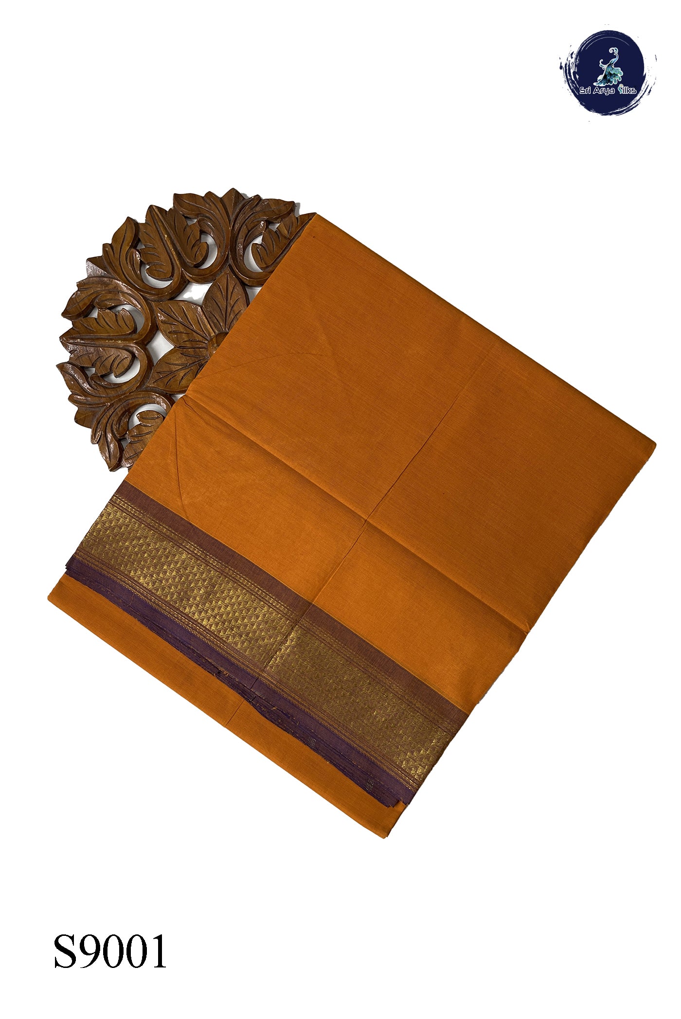 Turmeric Yellow Chettinad Cotton Saree With Plain Pattern