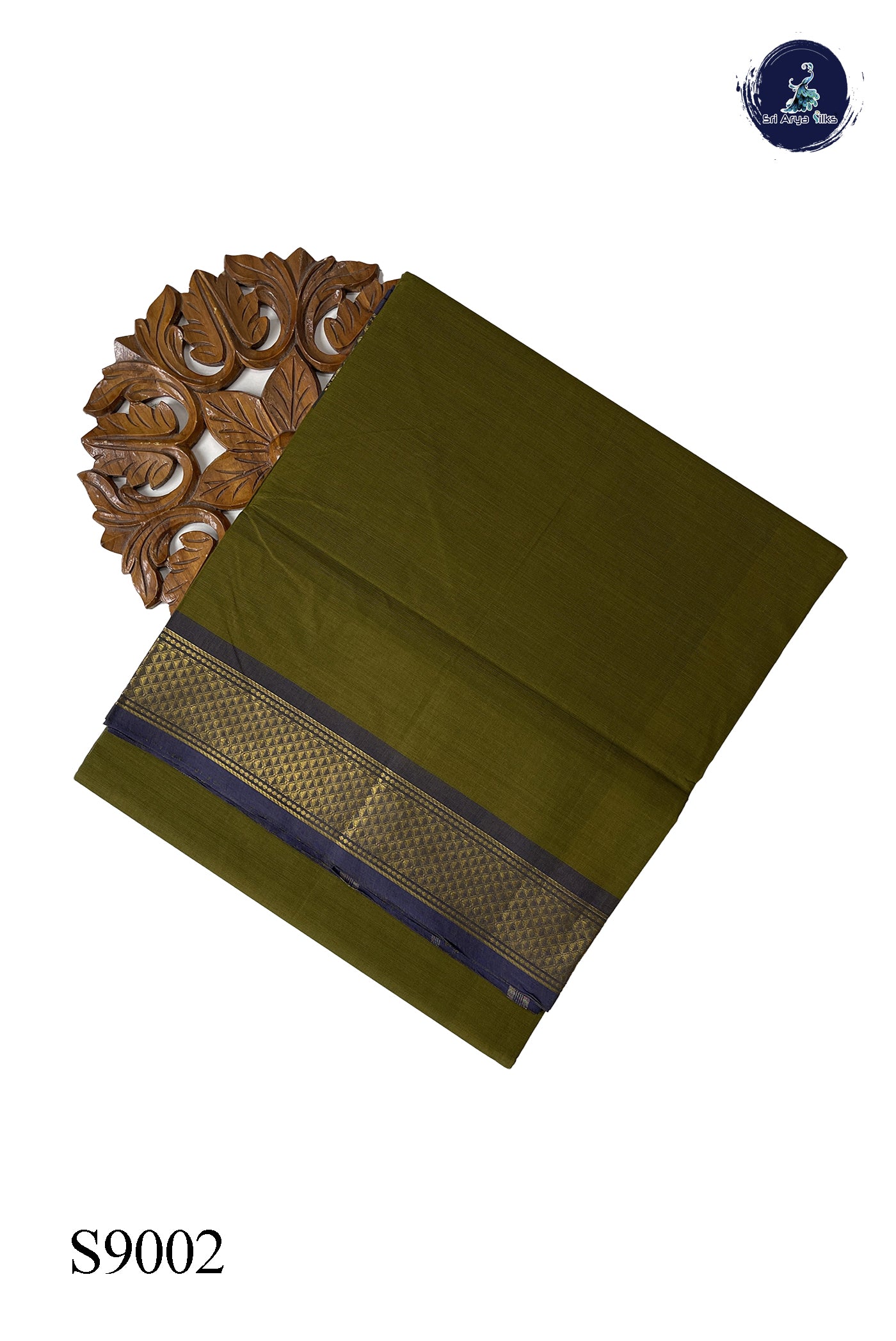 Mehendi Green Chettinad Cotton Saree With Plain Pattern