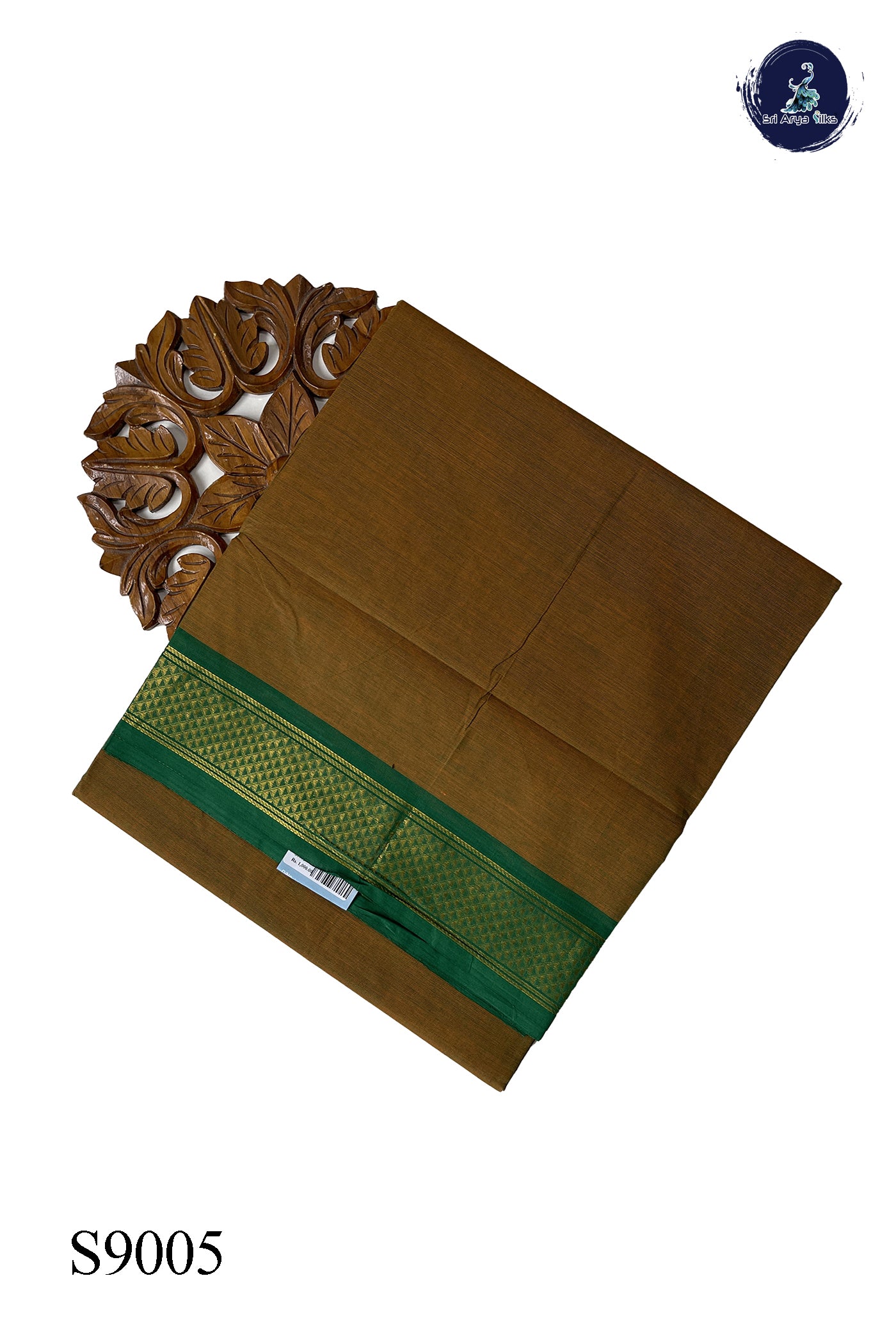 Dual Tone Mehendi Green Chettinad Cotton Saree With Plain Pattern