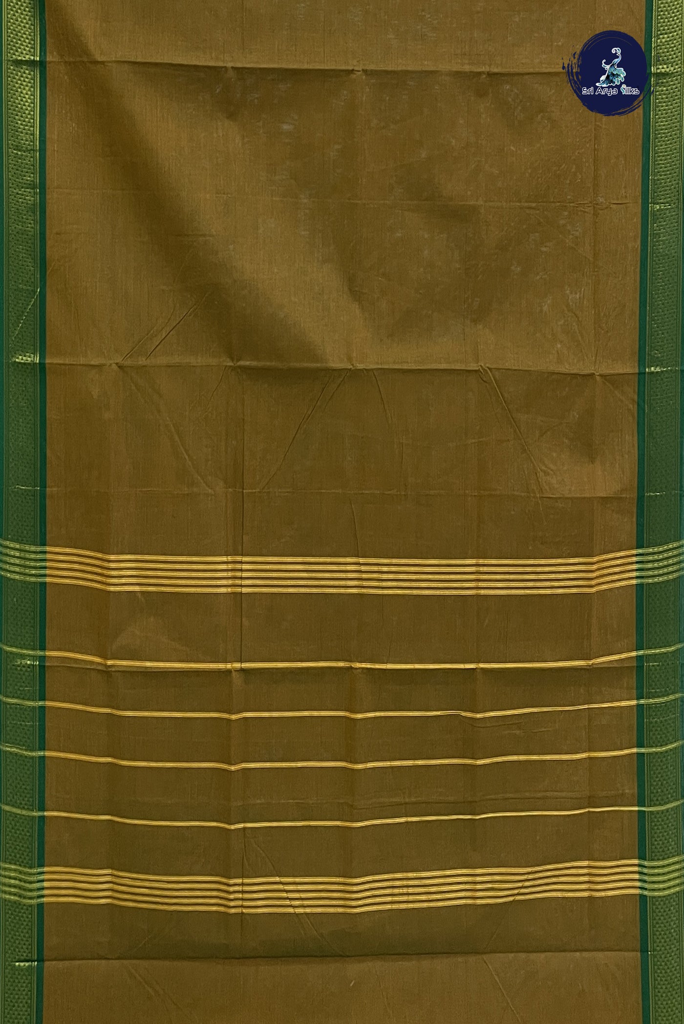 Dual Tone Mehendi Green Chettinad Cotton Saree With Plain Pattern