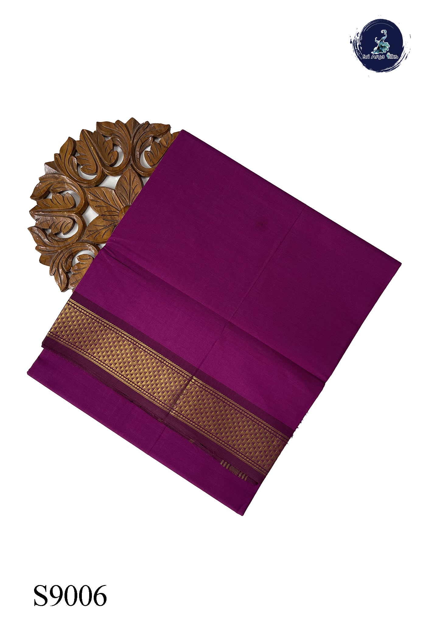 Magenta Purple Chettinad Cotton Saree With Plain Pattern