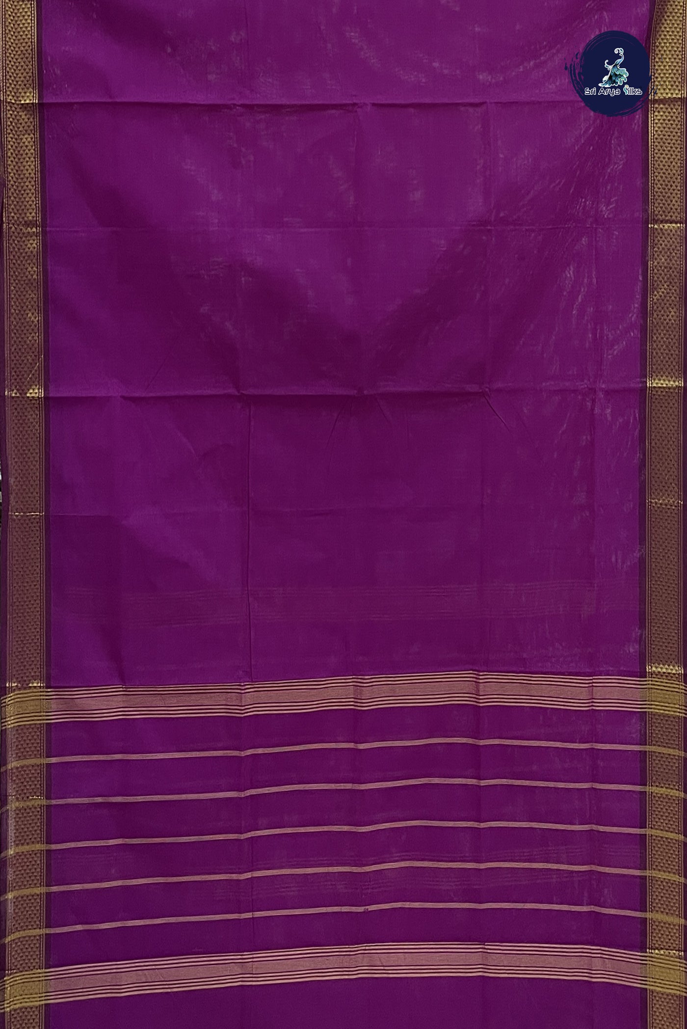 Magenta Purple Chettinad Cotton Saree With Plain Pattern