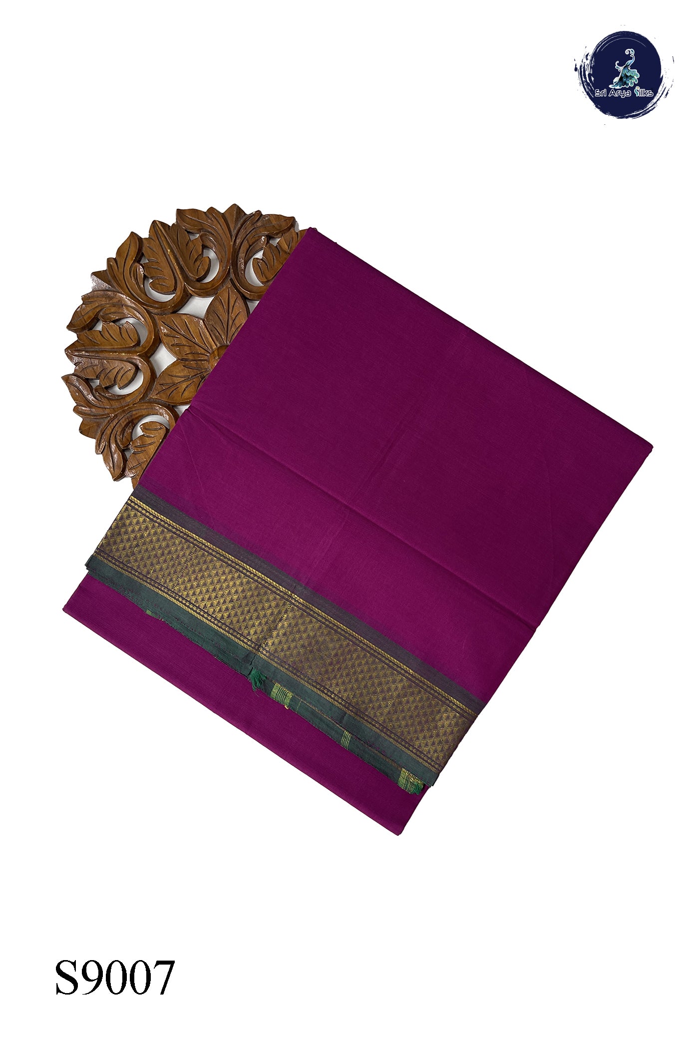 Magenta Purple Chettinad Cotton Saree With Plain Pattern