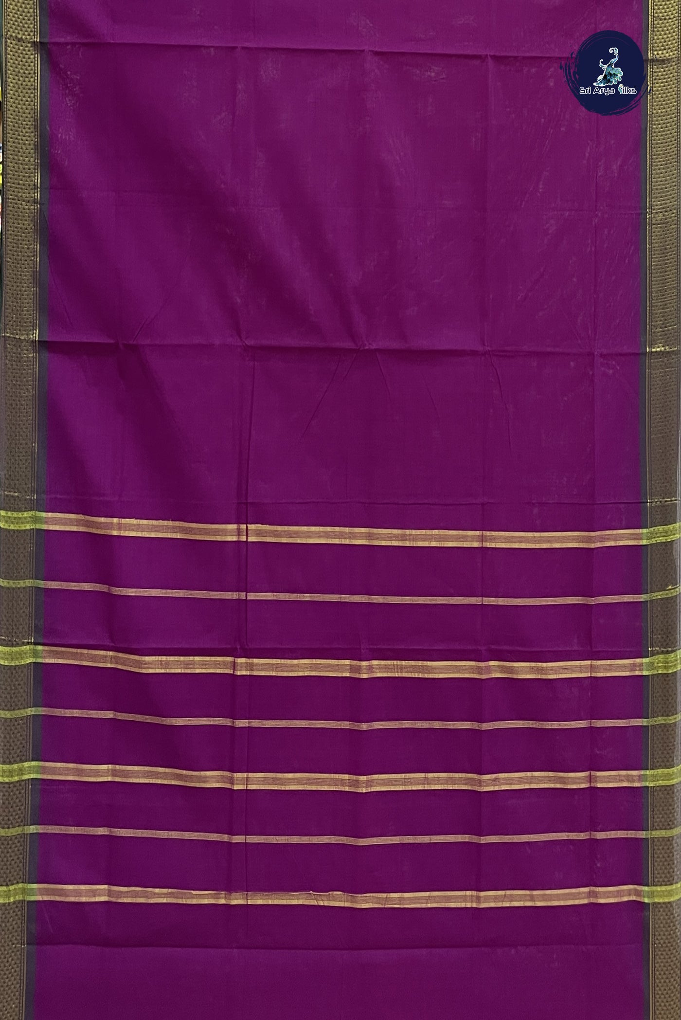 Magenta Purple Chettinad Cotton Saree With Plain Pattern