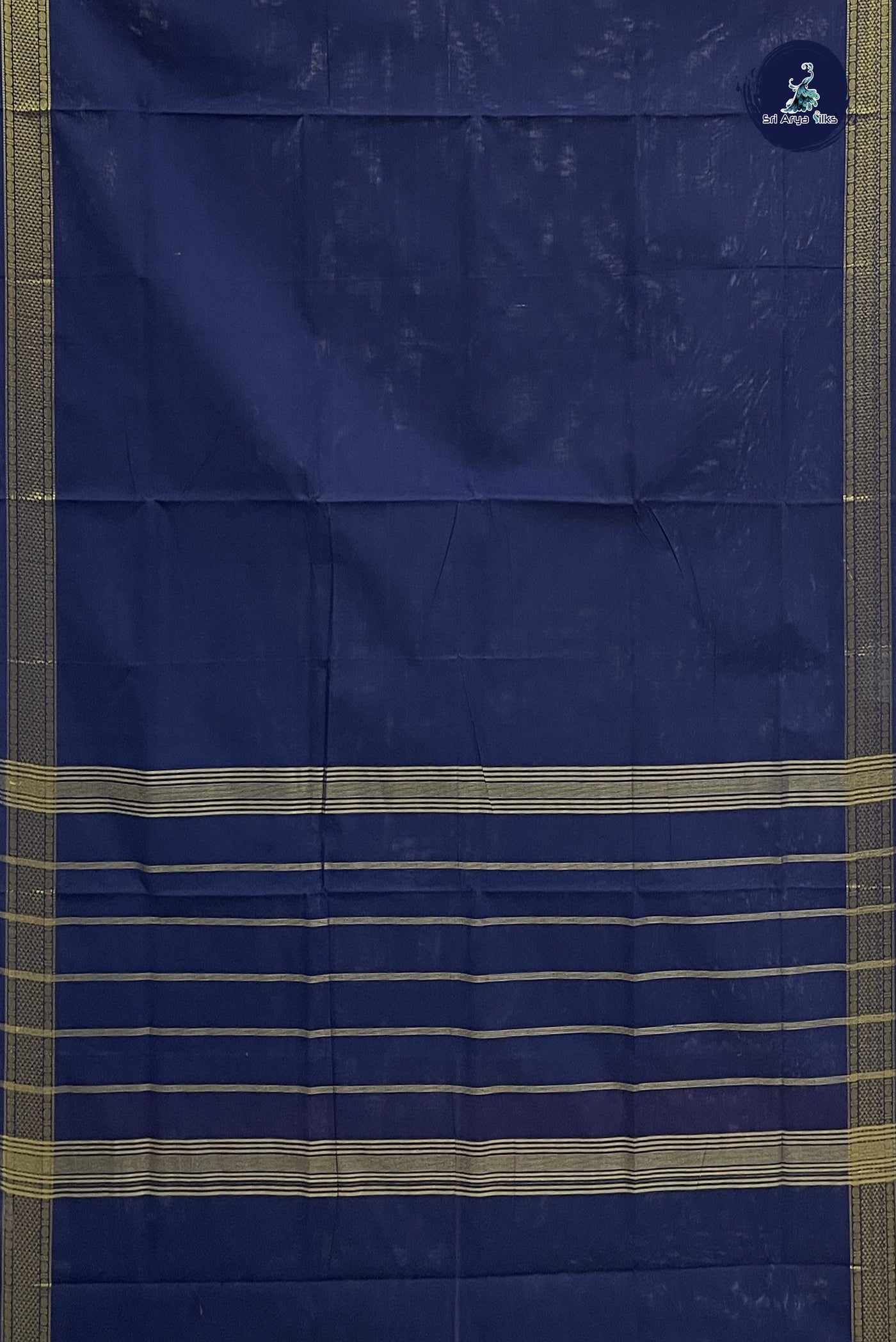 Ink Blue Chettinad Cotton Saree With Plain Pattern