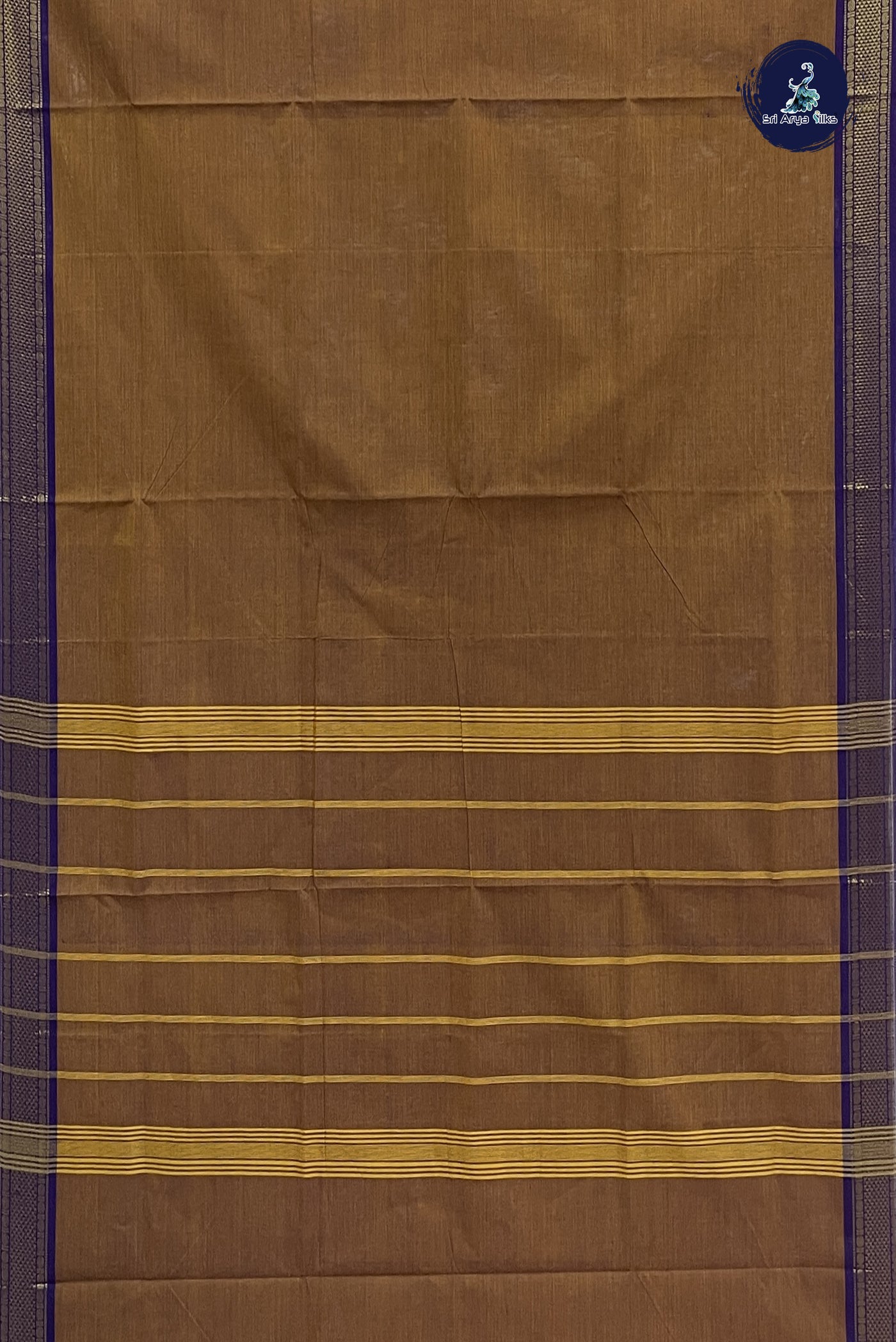 Honey Brown  Chettinad Cotton Saree With Plain Pattern