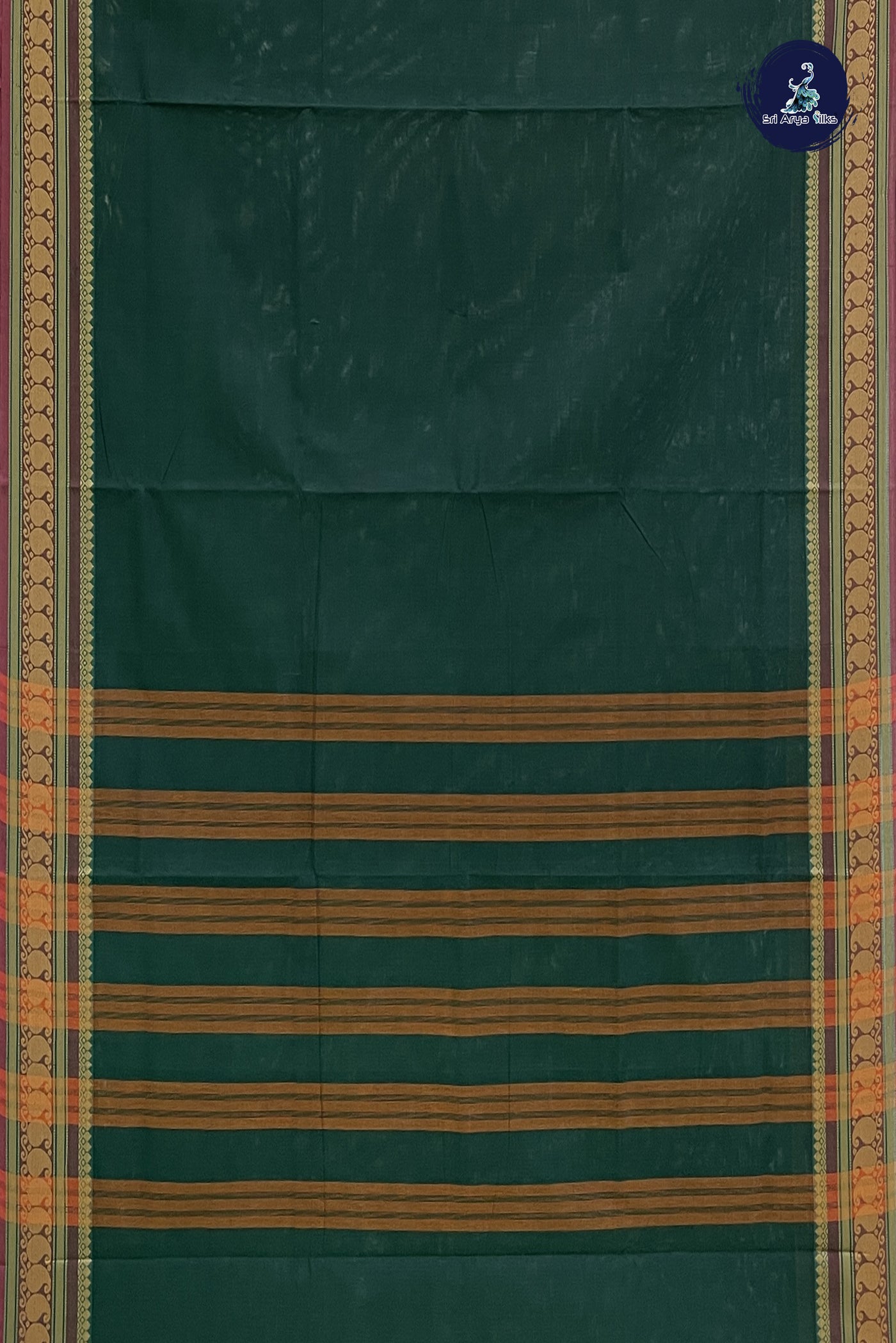 Bottle Green Chettinad Cotton Saree With Plain Pattern