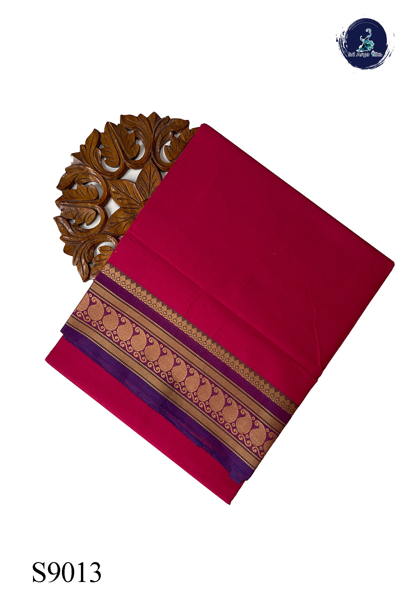 Reddish Pink Chettinad Cotton Saree With Plain Pattern