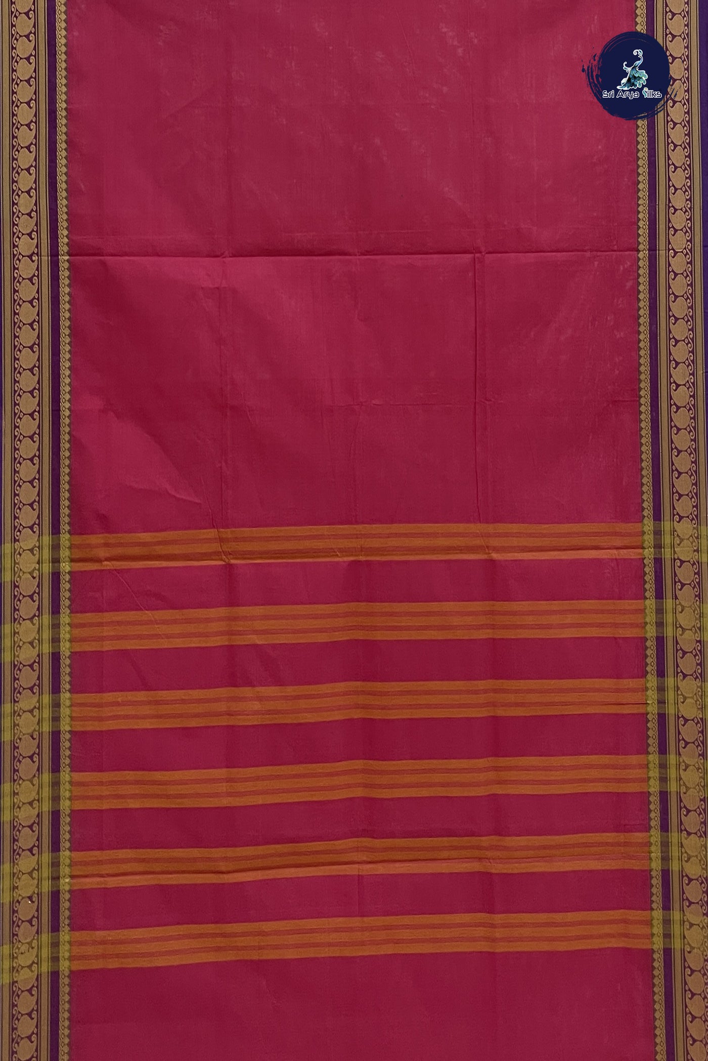 Reddish Pink Chettinad Cotton Saree With Plain Pattern