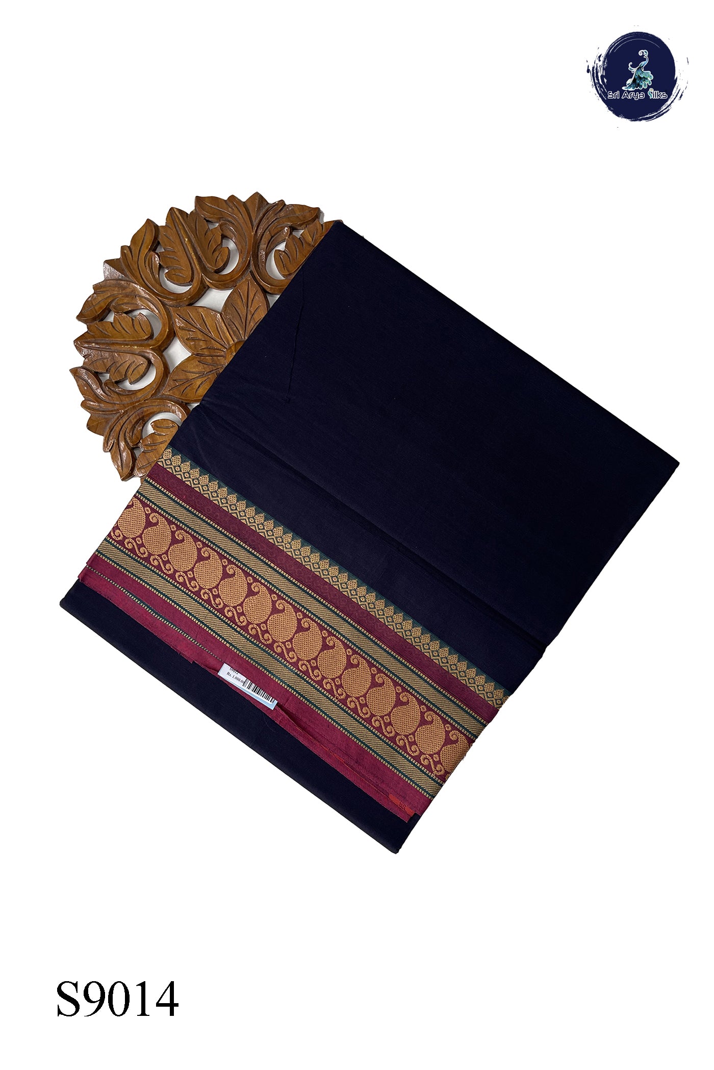 Dark Blue Chettinad Cotton Saree With Plain Pattern