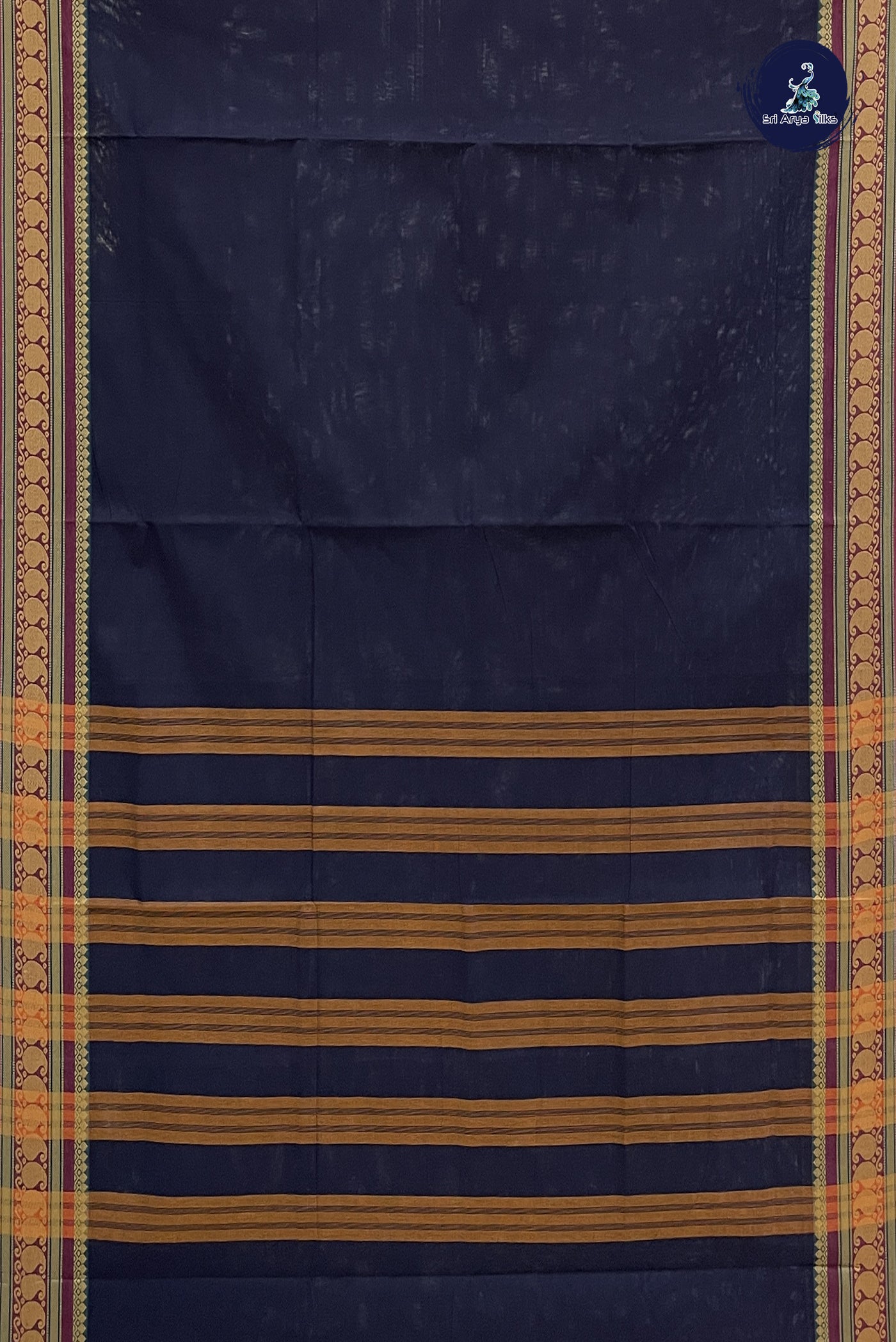 Dark Blue Chettinad Cotton Saree With Plain Pattern