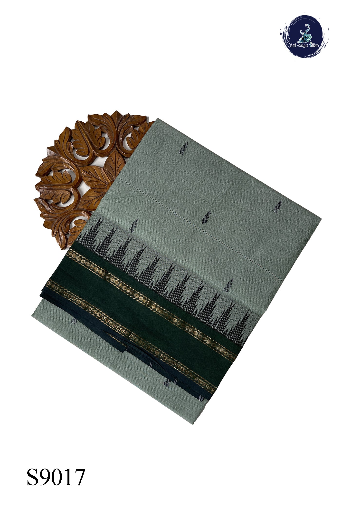 Pastel Green Chettinad Cotton Saree With Buttas Pattern