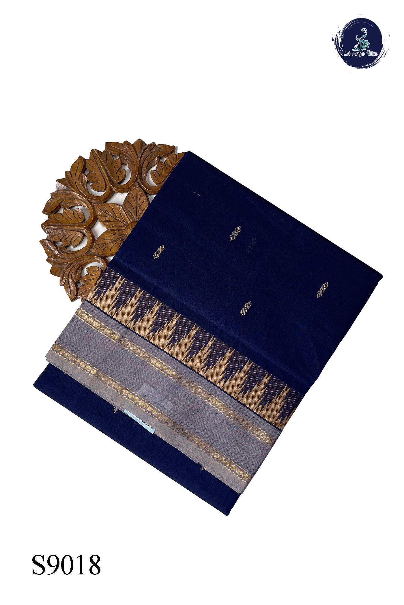 Ink Blue Chettinad Cotton Saree With Buttas Pattern