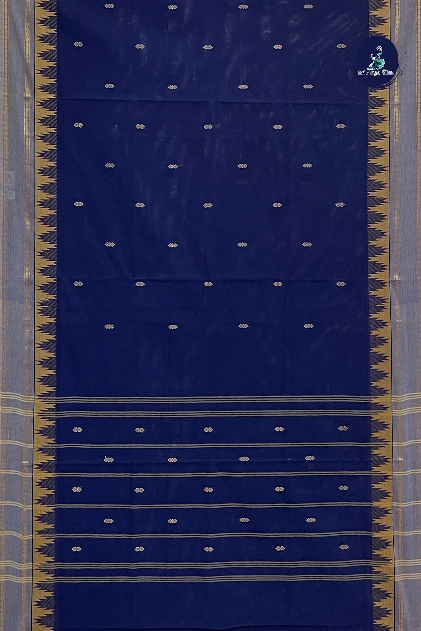 Ink Blue Chettinad Cotton Saree With Buttas Pattern