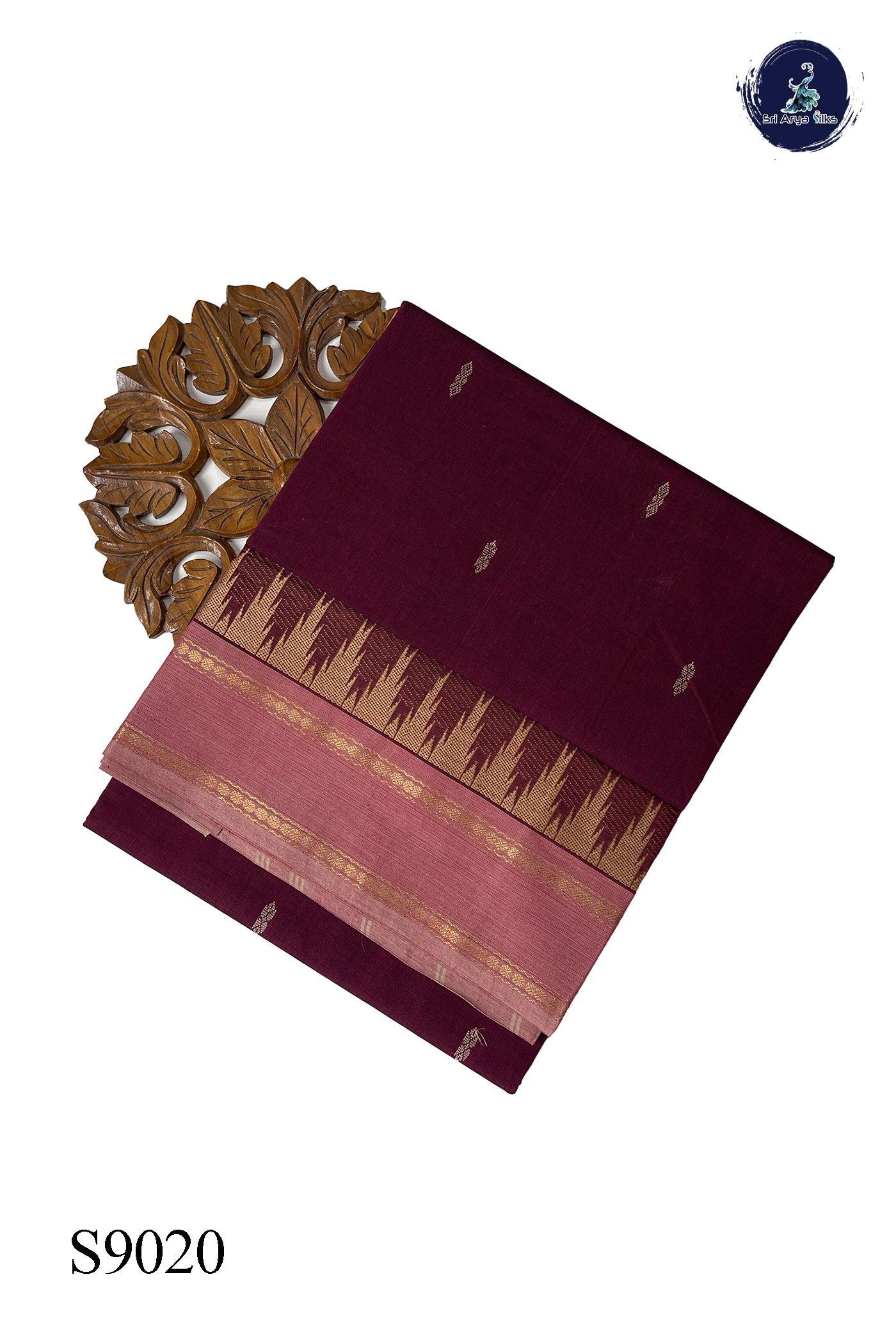 BeetRoot Shade Chettinad Cotton Saree With Buttas Pattern