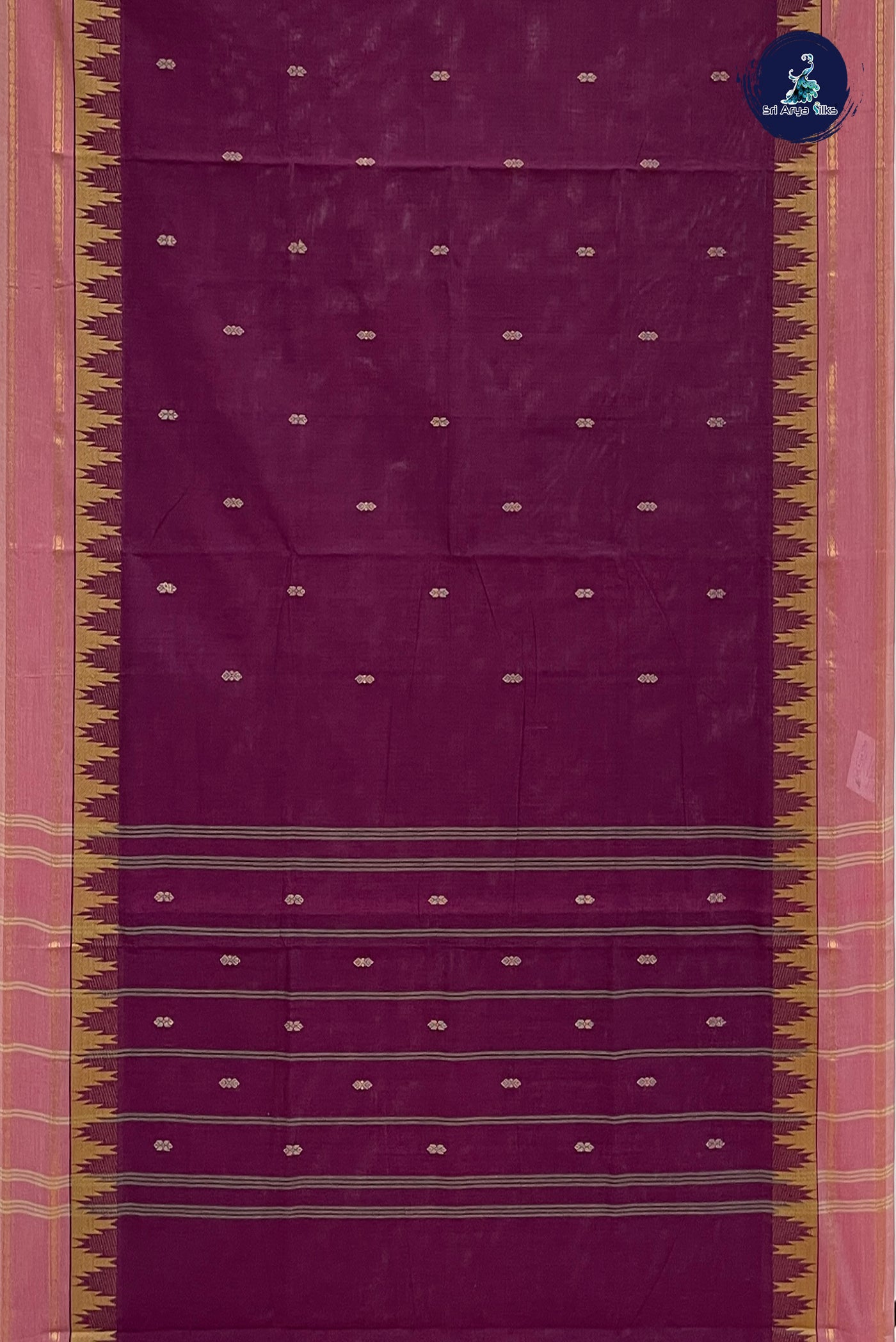 BeetRoot Shade Chettinad Cotton Saree With Buttas Pattern