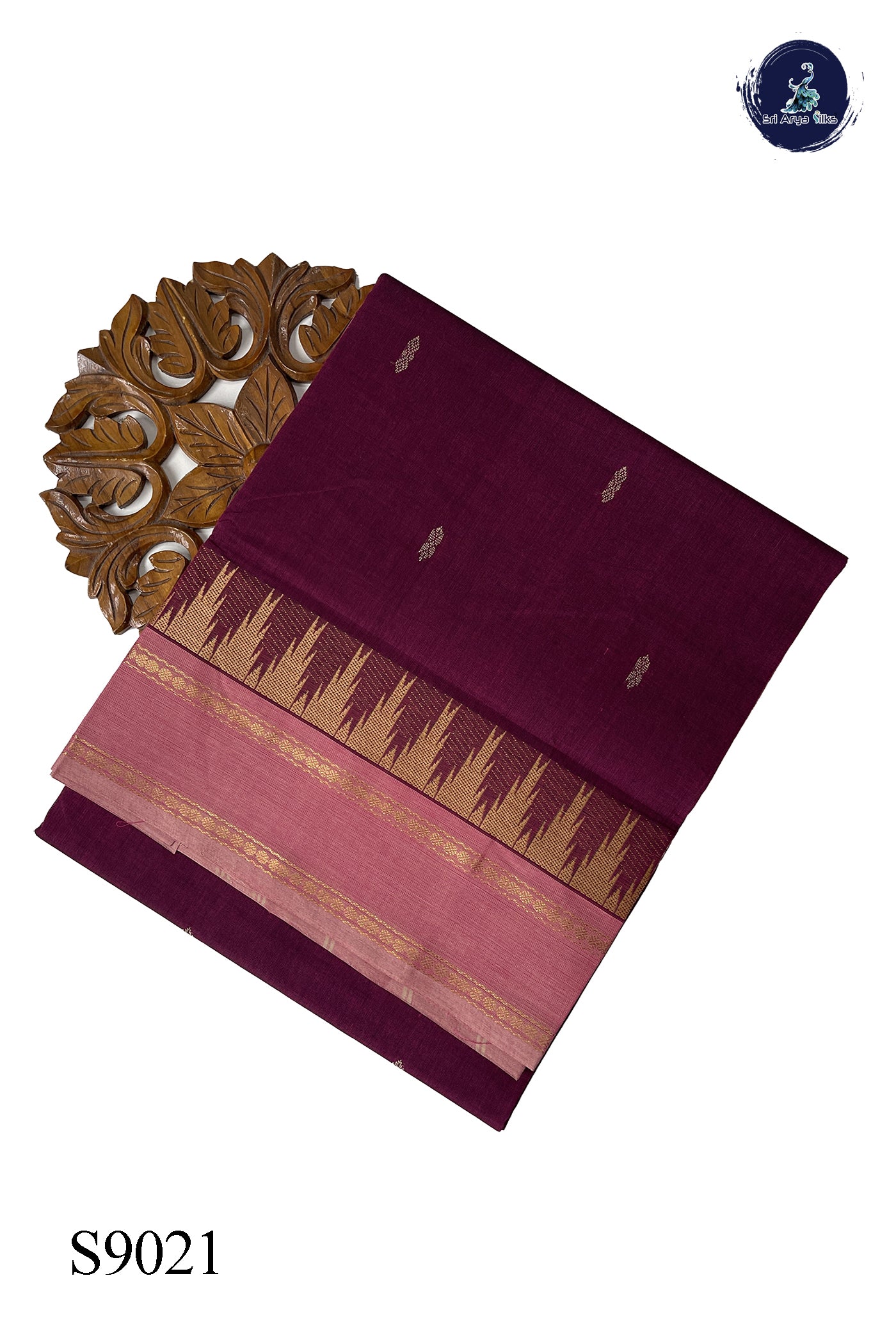 BeetRoot Shade Chettinad Cotton Saree With Buttas Pattern