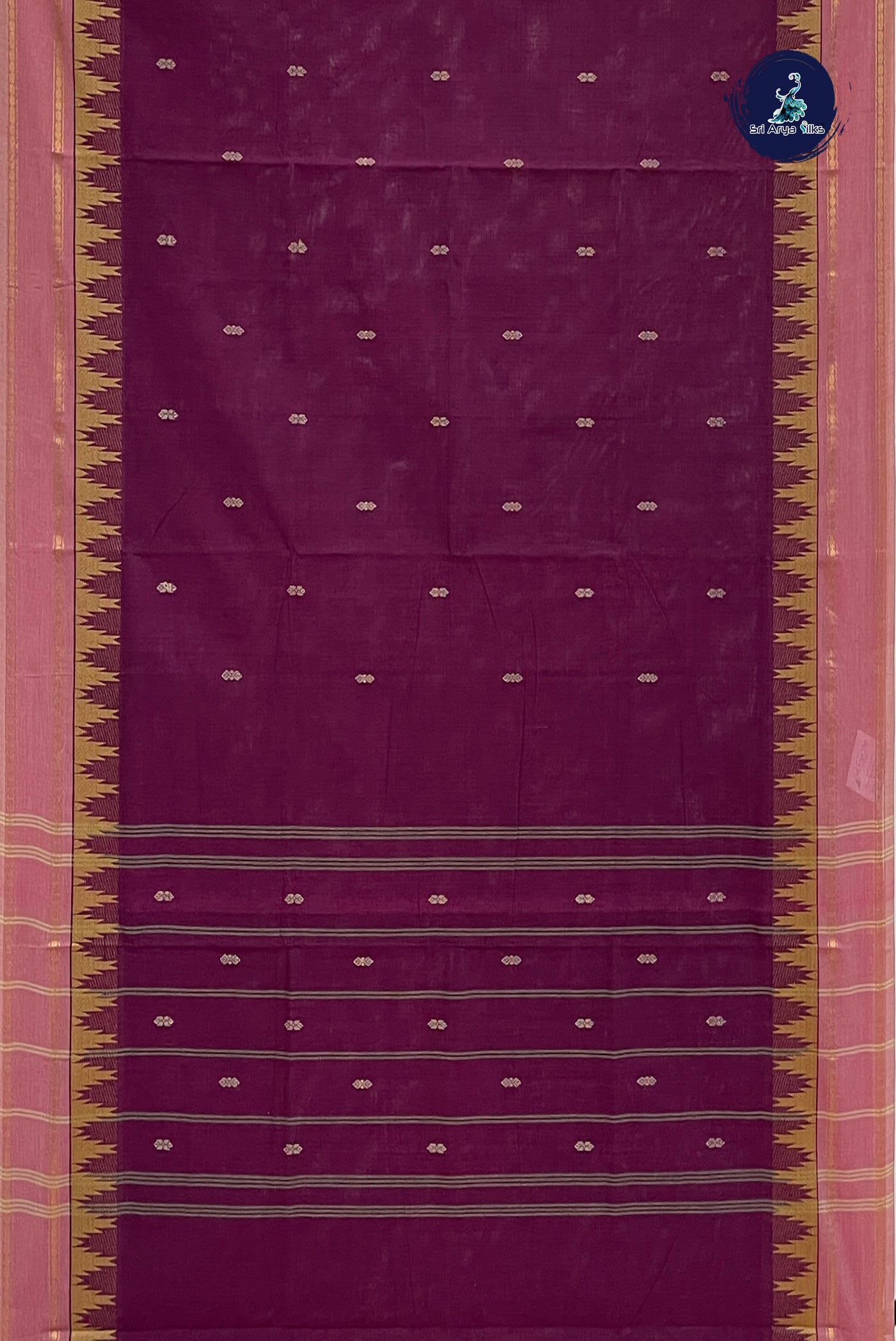 BeetRoot Shade Chettinad Cotton Saree With Buttas Pattern