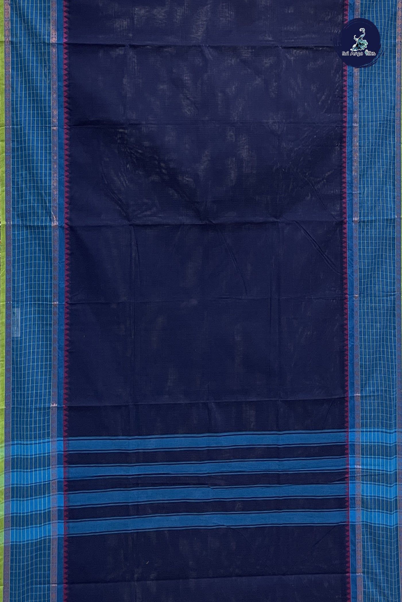 Navy Blue Chettinad Cotton Saree With Plain Pattern