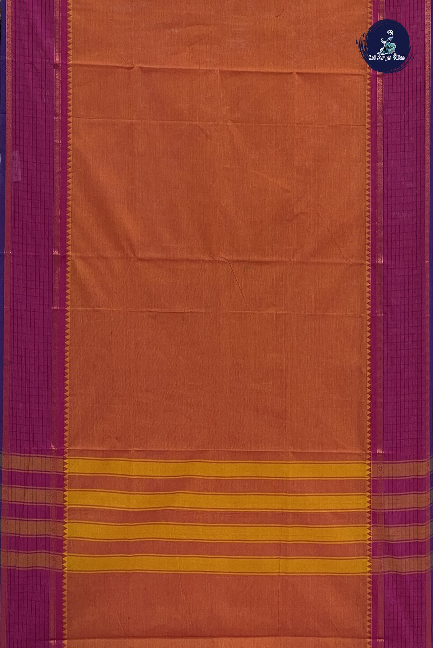 Pinkish Orange Chettinad Cotton Saree With Plain Pattern