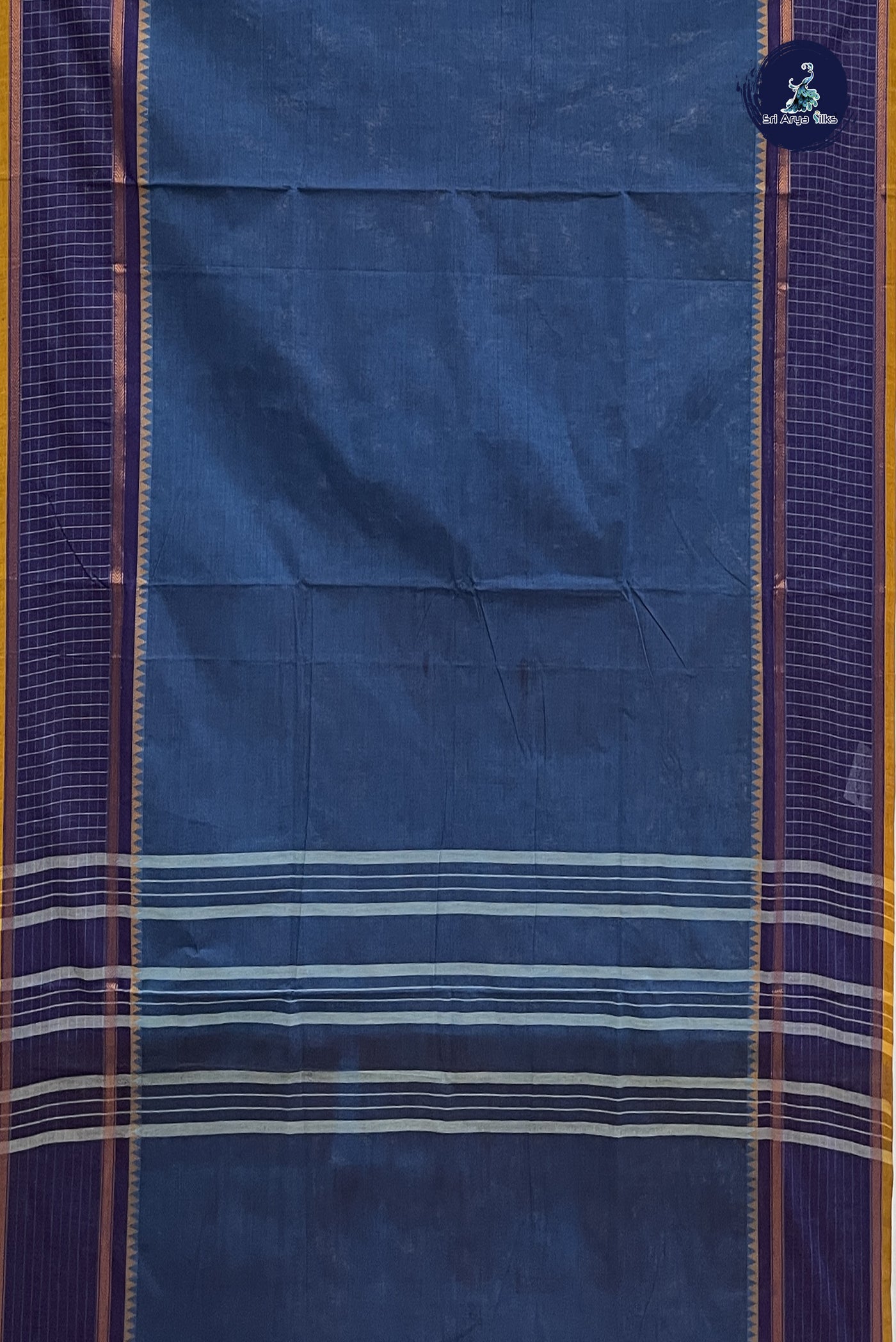 Dual Tone Blue Chettinad Cotton Saree With Plain Pattern