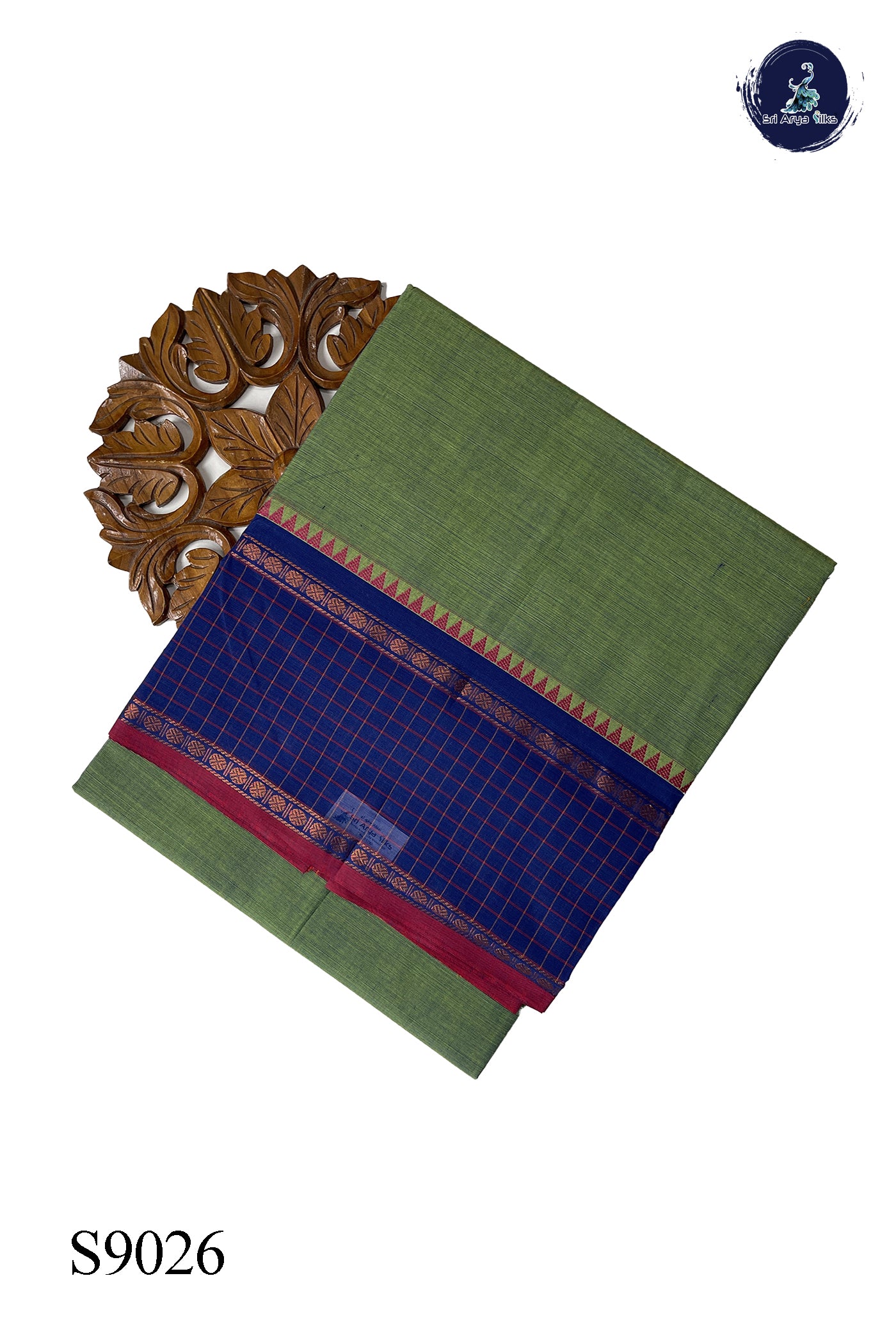 Dual Tone Green Chettinad Cotton Saree With Plain Pattern