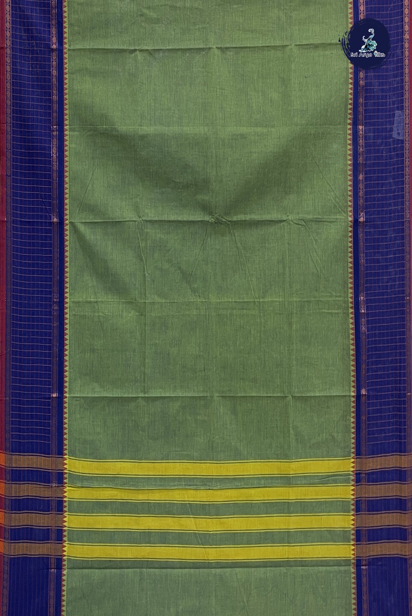 Dual Tone Green Chettinad Cotton Saree With Plain Pattern