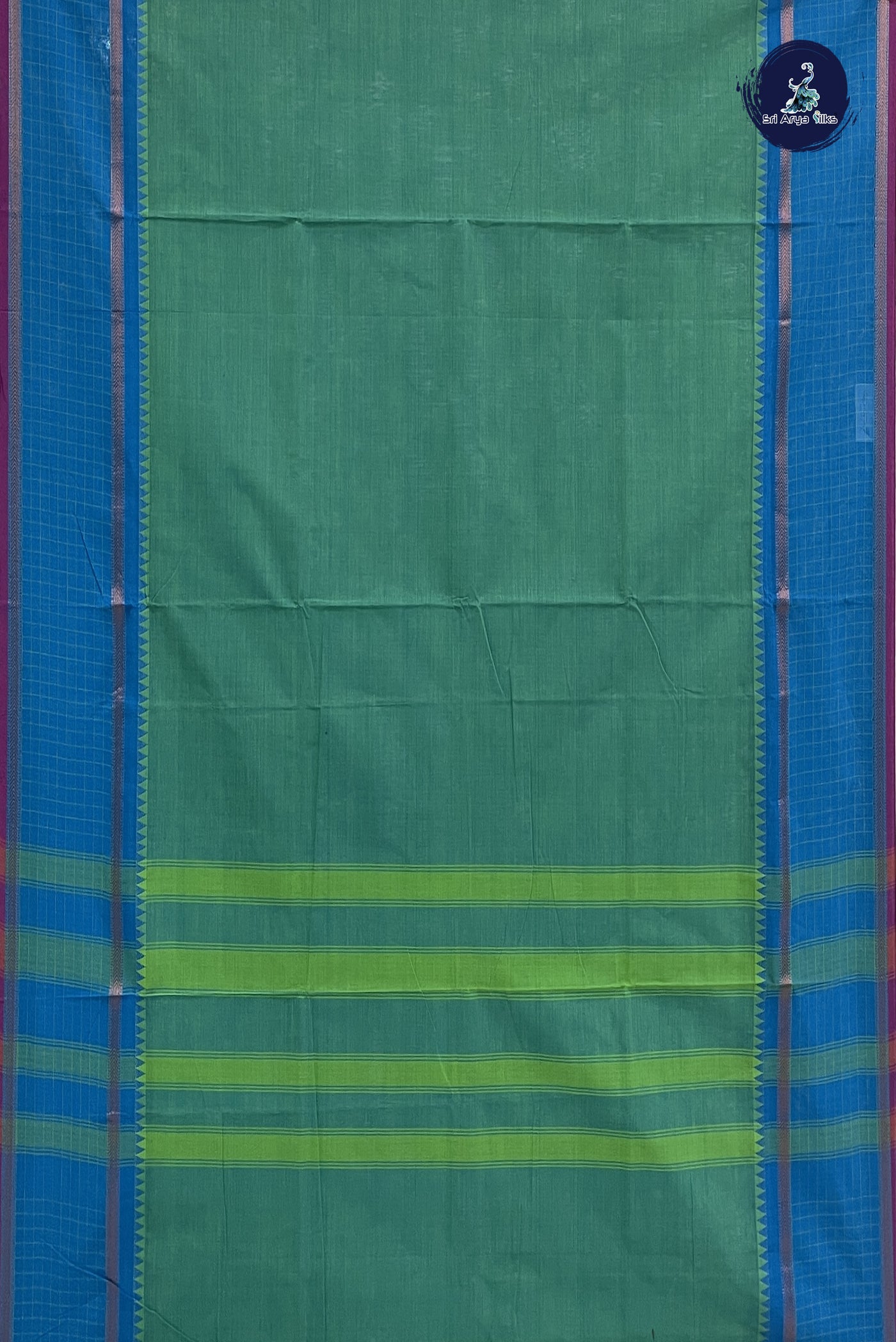 Dual Tone Turquoise Chettinad Cotton Saree With Plain Pattern