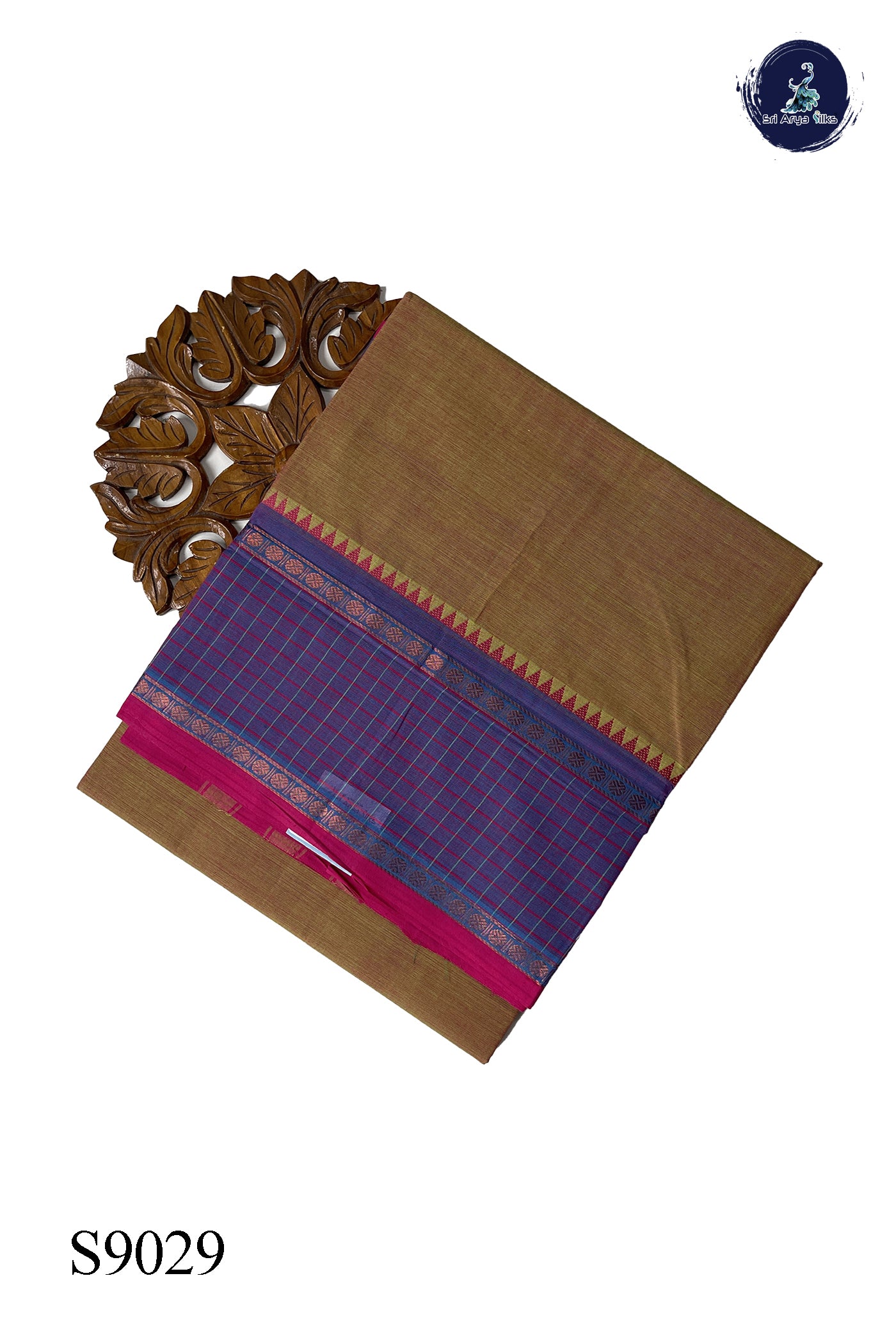 Pinkish yellow Chettinad Cotton Saree With Plain Pattern