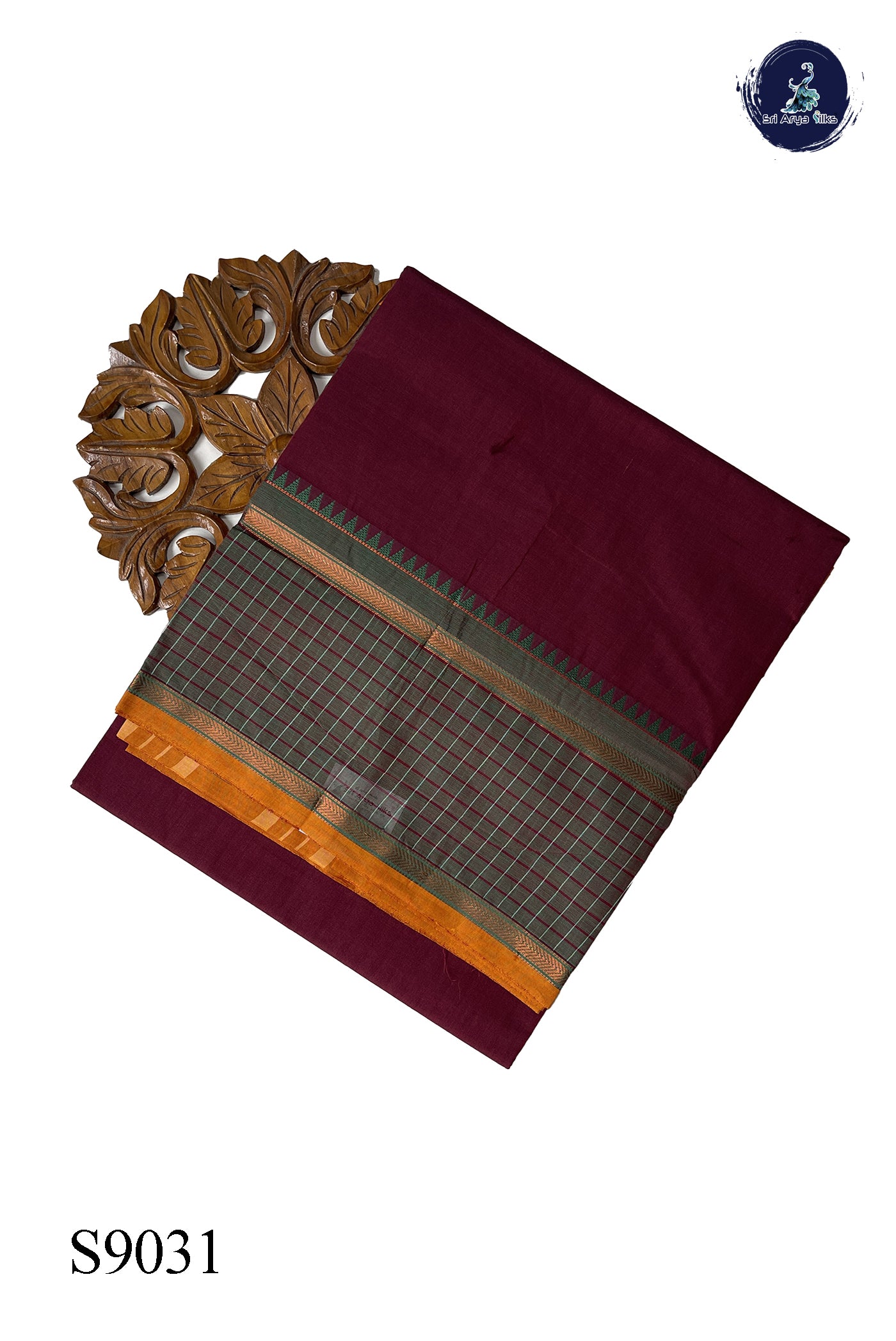 Arakku Chettinad Cotton Saree With Plain Pattern