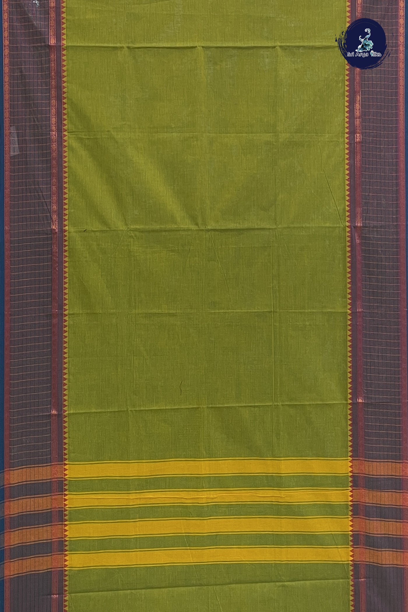 Dual Tone Mehendi Green Chettinad Cotton Saree With Plain Pattern