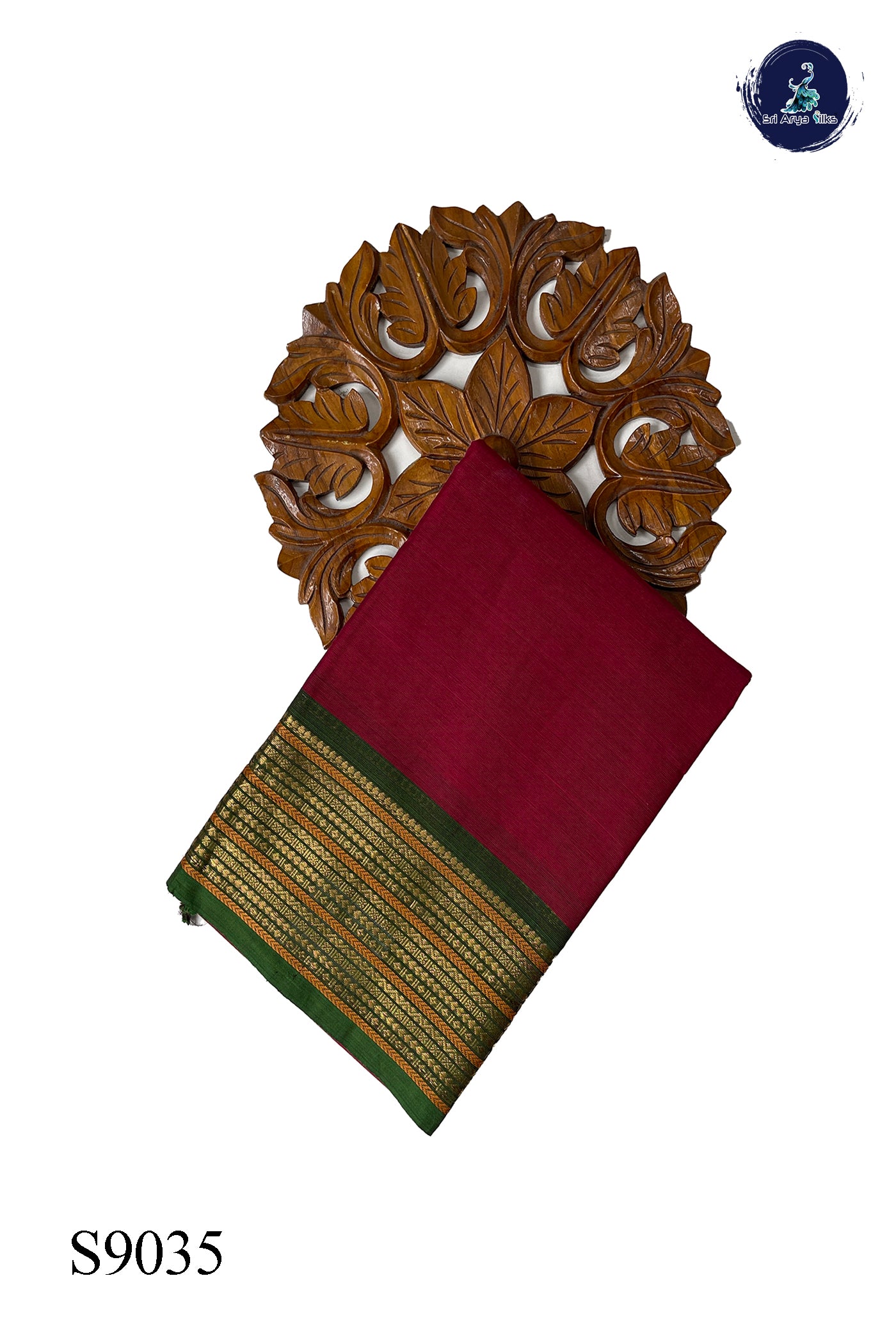 Maroon Chettinad Cotton Saree With Plain Pattern