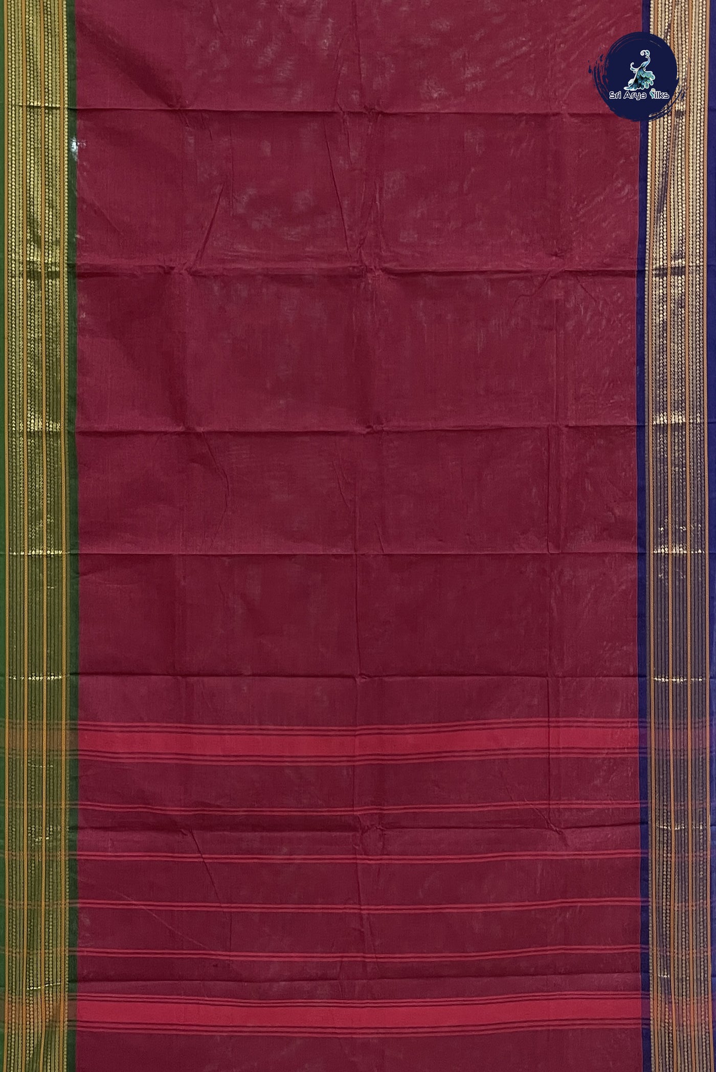 Maroon Chettinad Cotton Saree With Plain Pattern