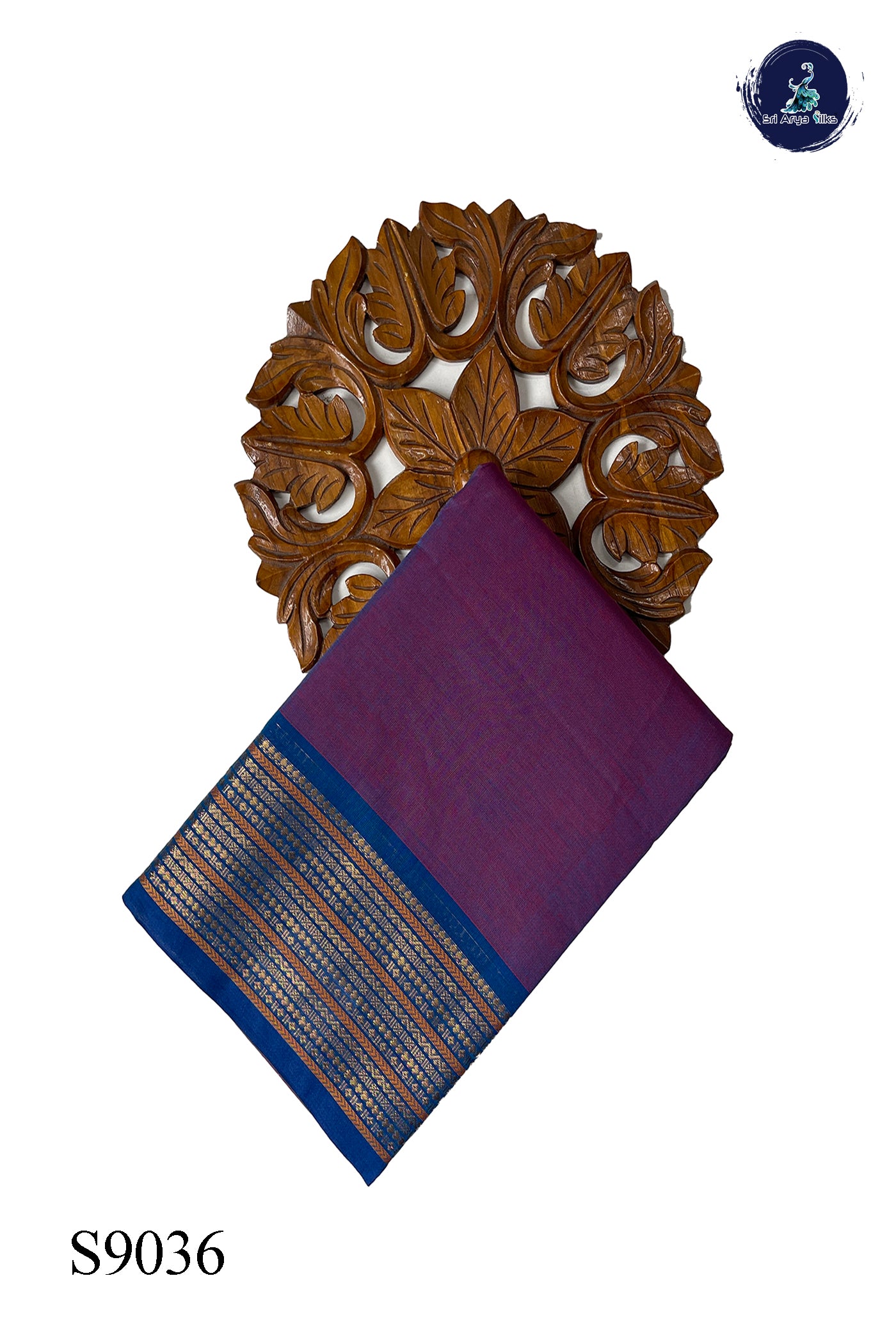 Dual Tone Purple Chettinad Cotton Saree With Plain Pattern