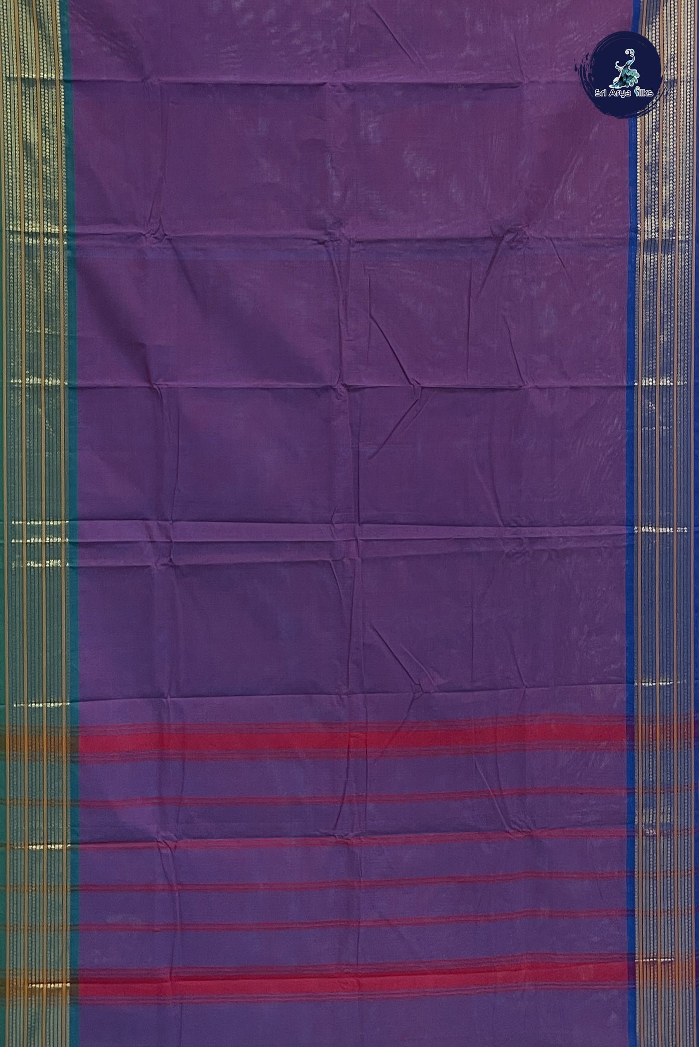 Dual Tone Purple Chettinad Cotton Saree With Plain Pattern