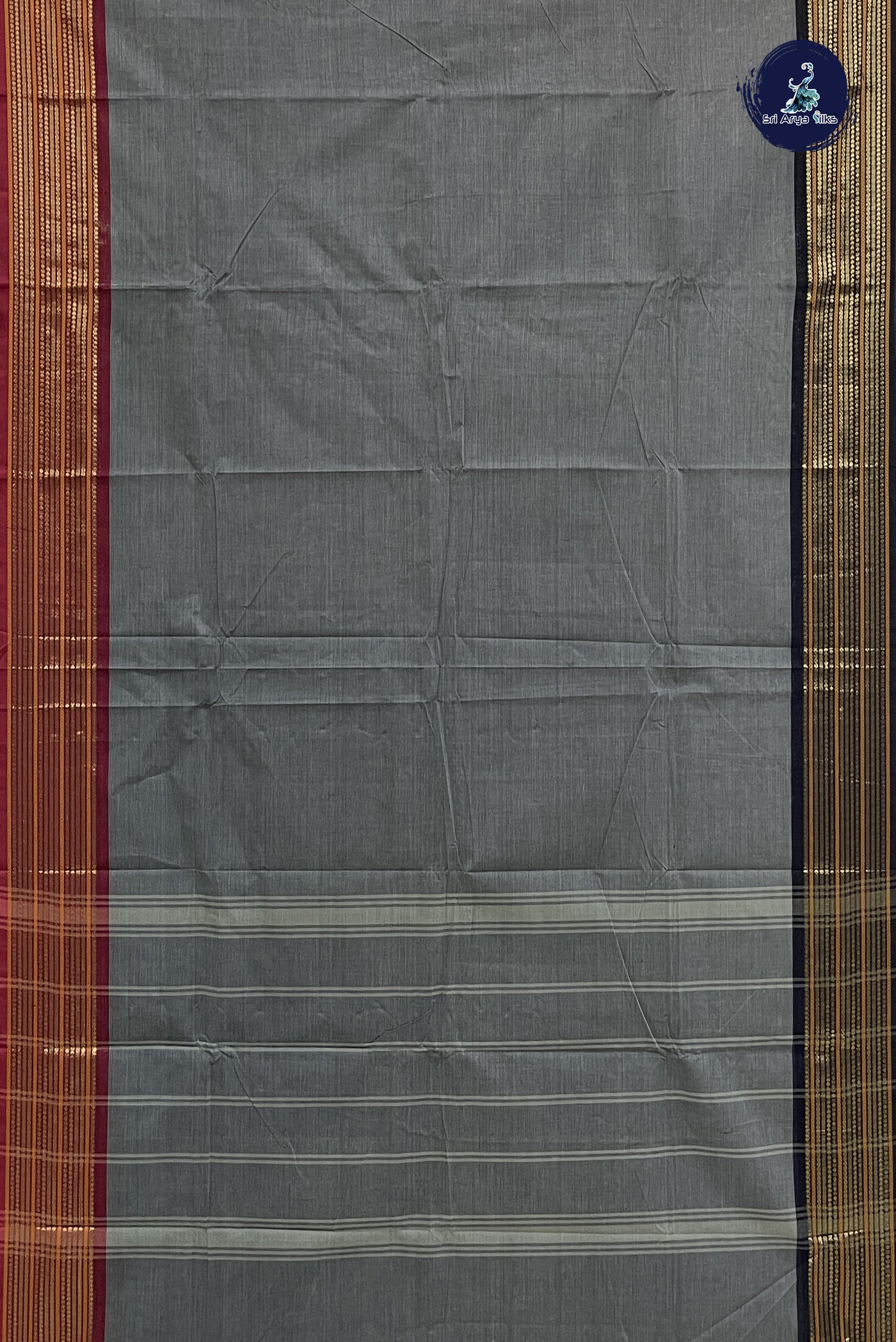 Grey Chettinad Cotton Saree With Plain Pattern