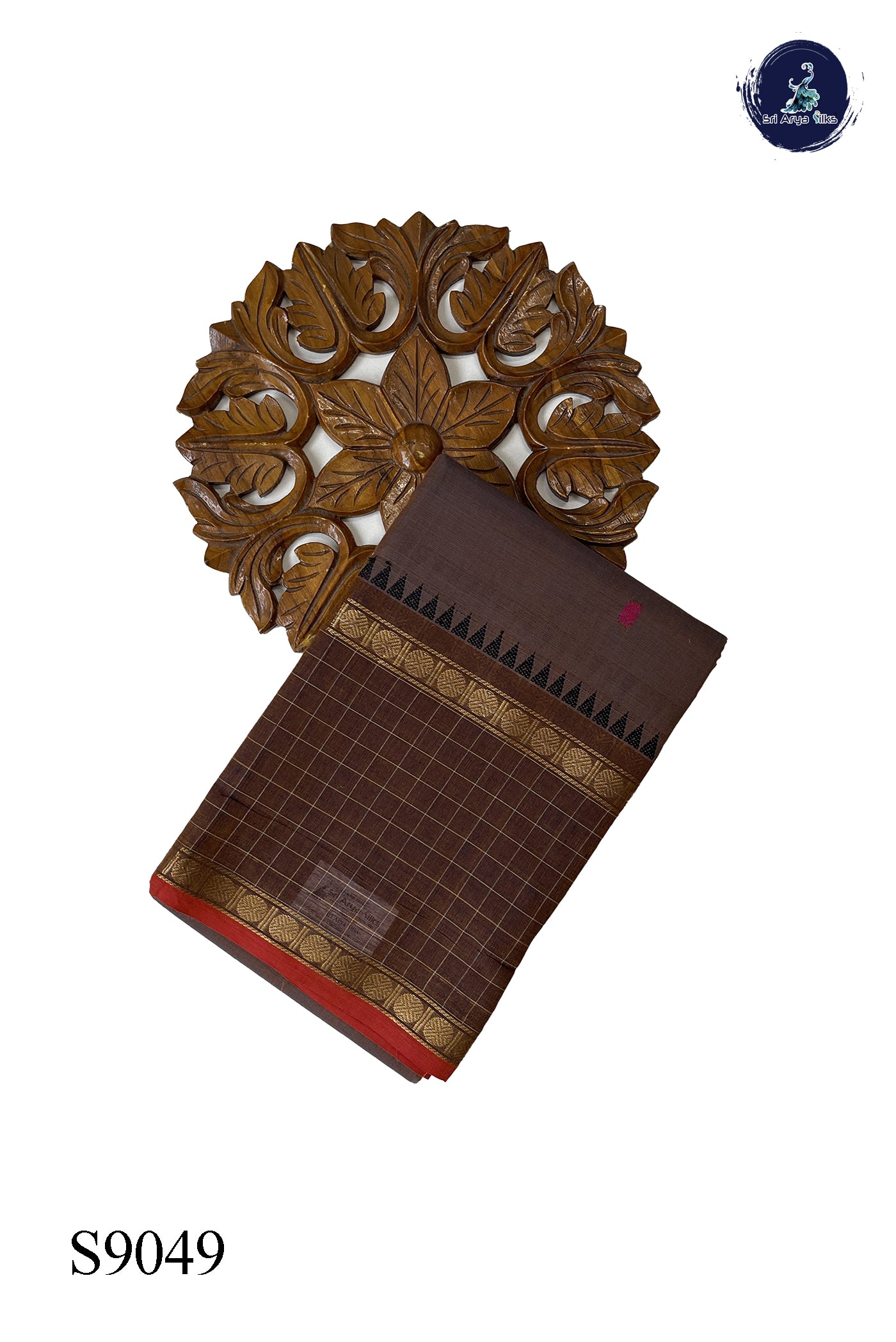 Light Brown Chettinad Cotton Saree With Buttas Pattern