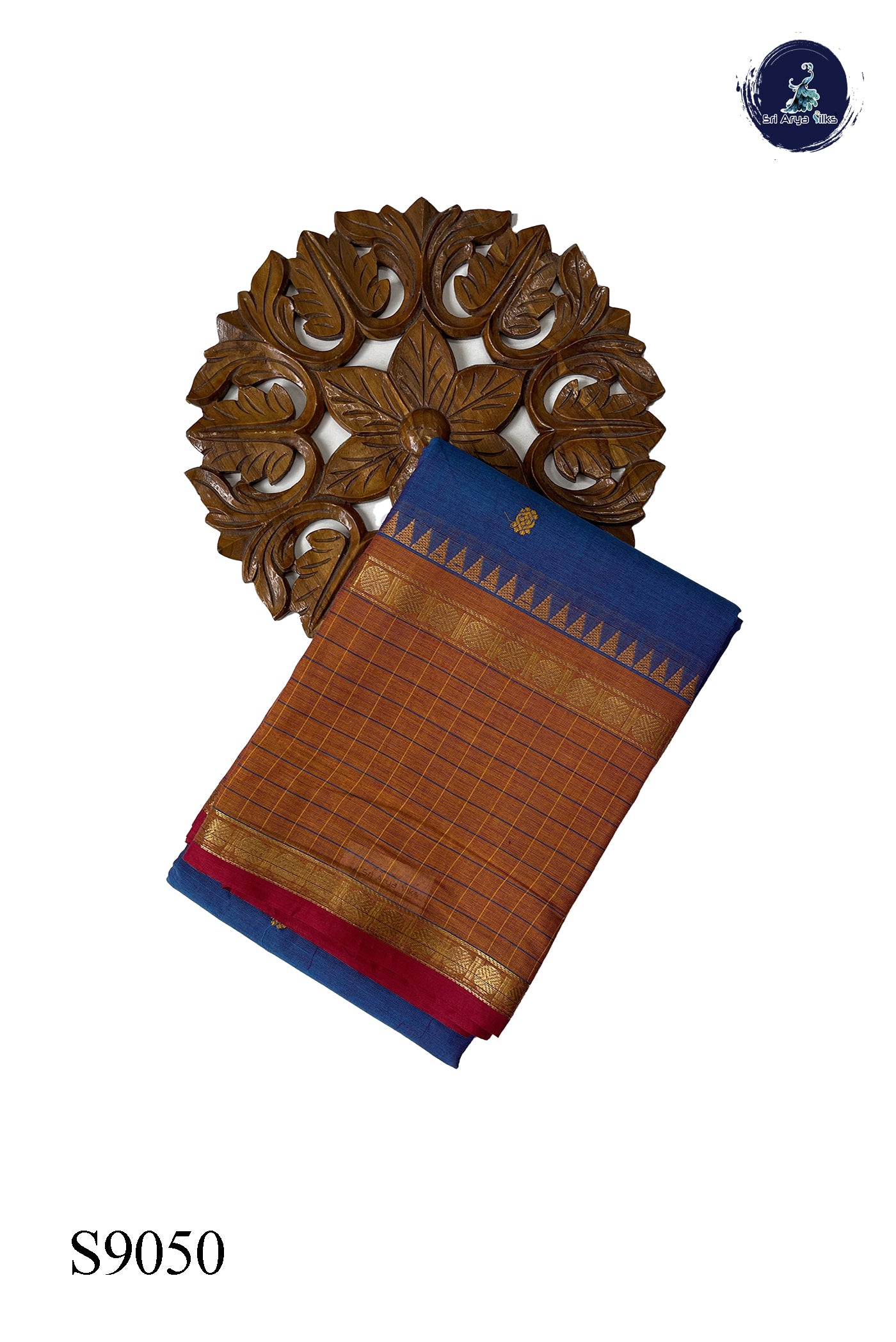 Dual Tone Blue Chettinad Cotton Saree With Buttas Pattern