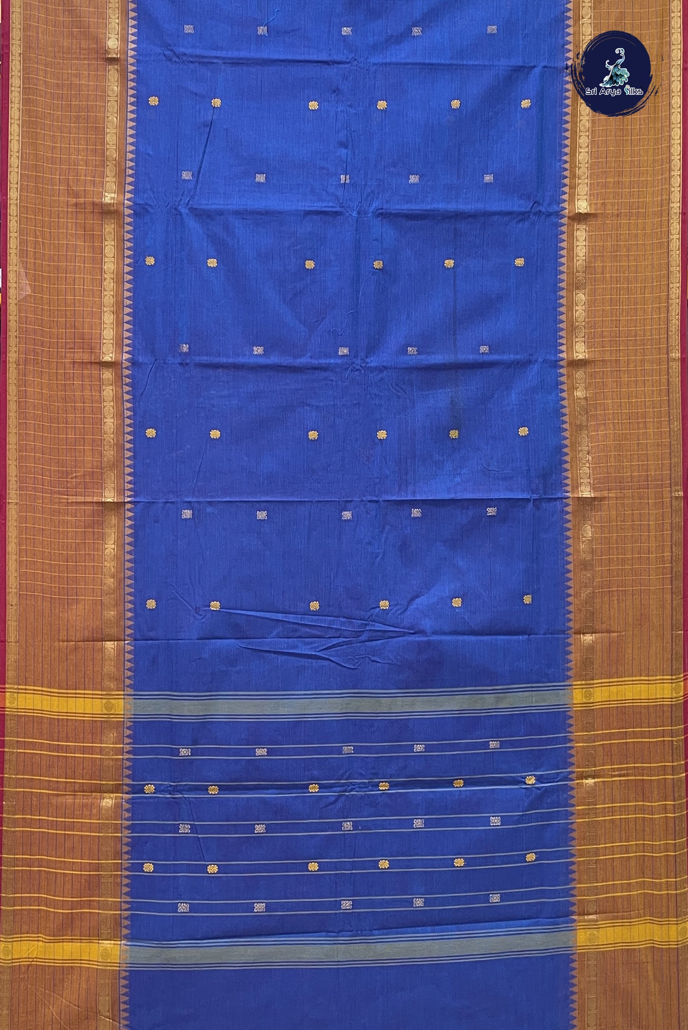 Dual Tone Blue Chettinad Cotton Saree With Buttas Pattern