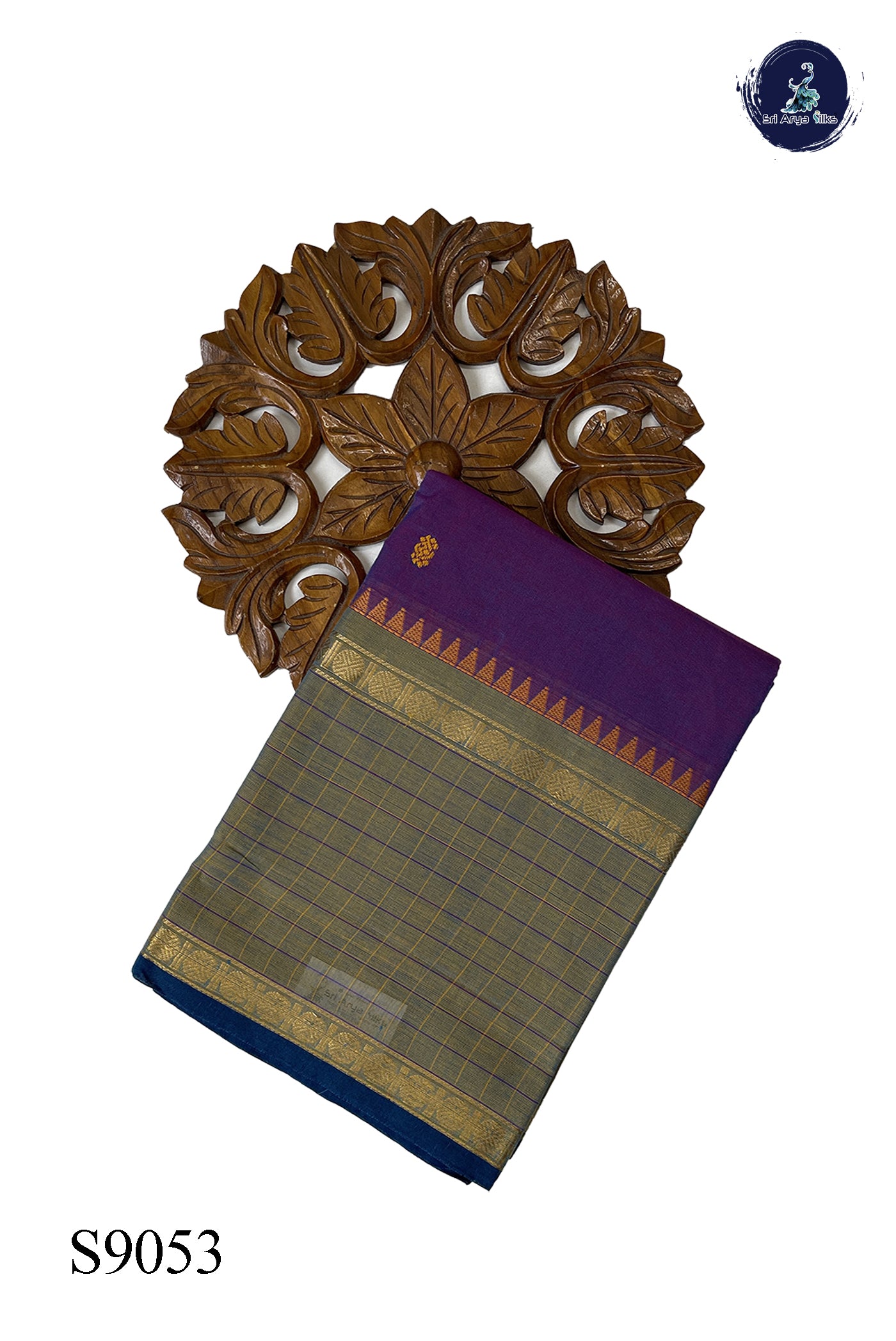 Blusih Purple Chettinad Cotton Saree With Buttas Pattern