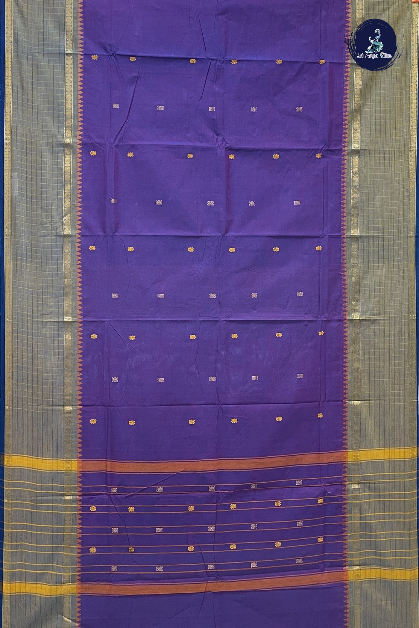 Blusih Purple Chettinad Cotton Saree With Buttas Pattern