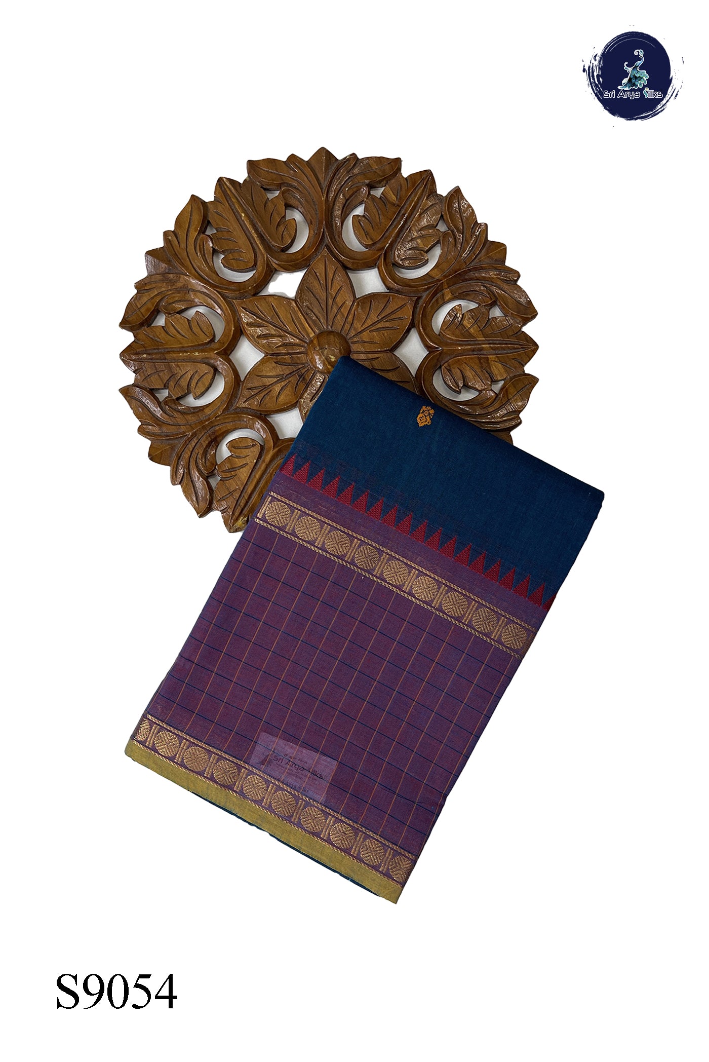 Blue Chettinad Cotton Saree With Buttas Pattern