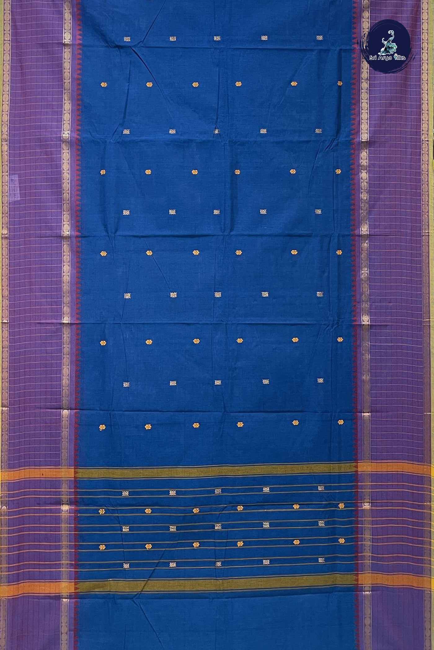 Blue Chettinad Cotton Saree With Buttas Pattern