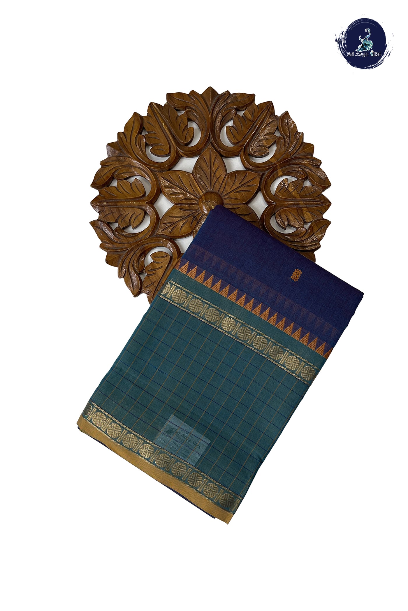 Dual Tone Blue Chettinad Cotton Saree With Buttas Pattern