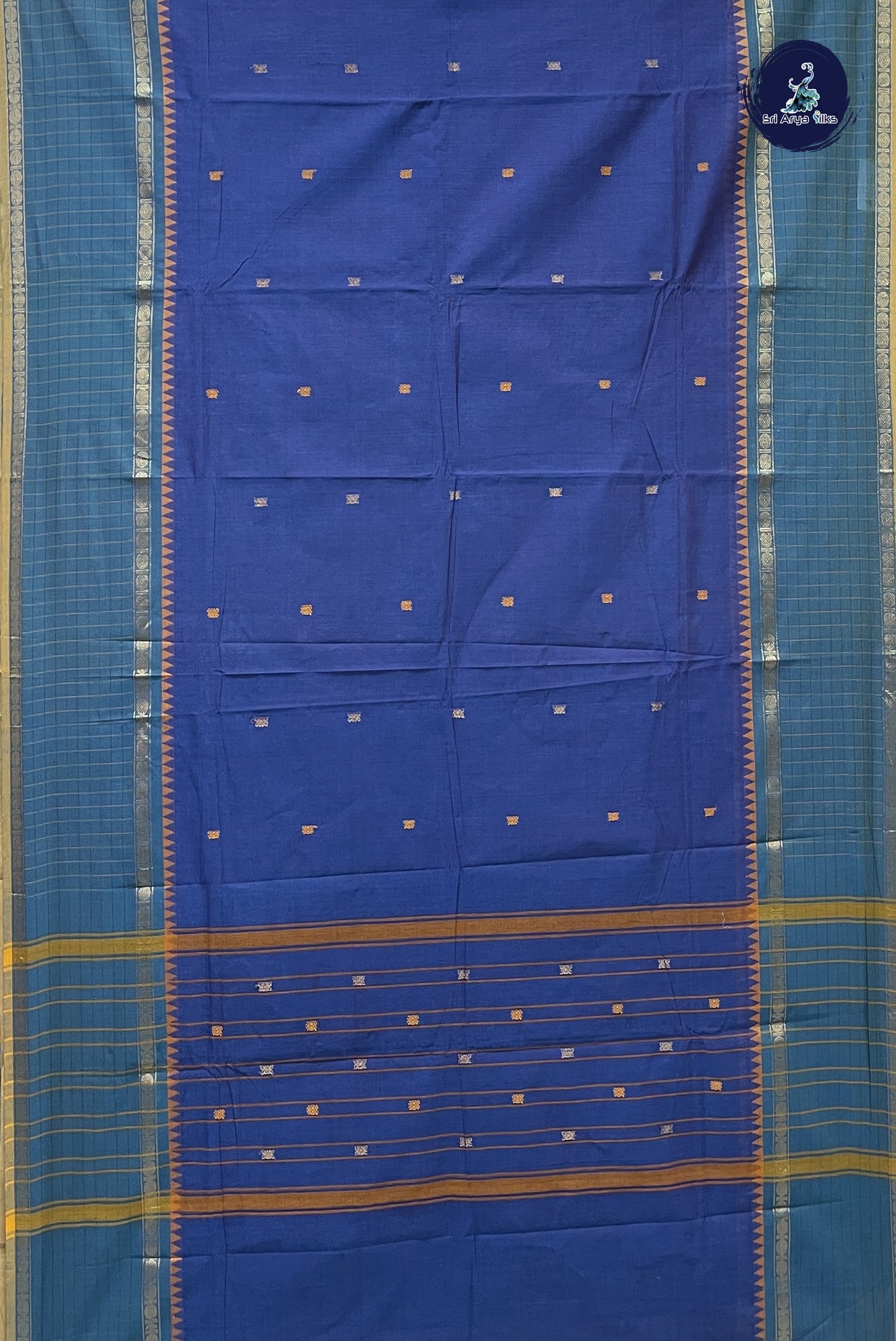 Dual Tone Blue Chettinad Cotton Saree With Buttas Pattern