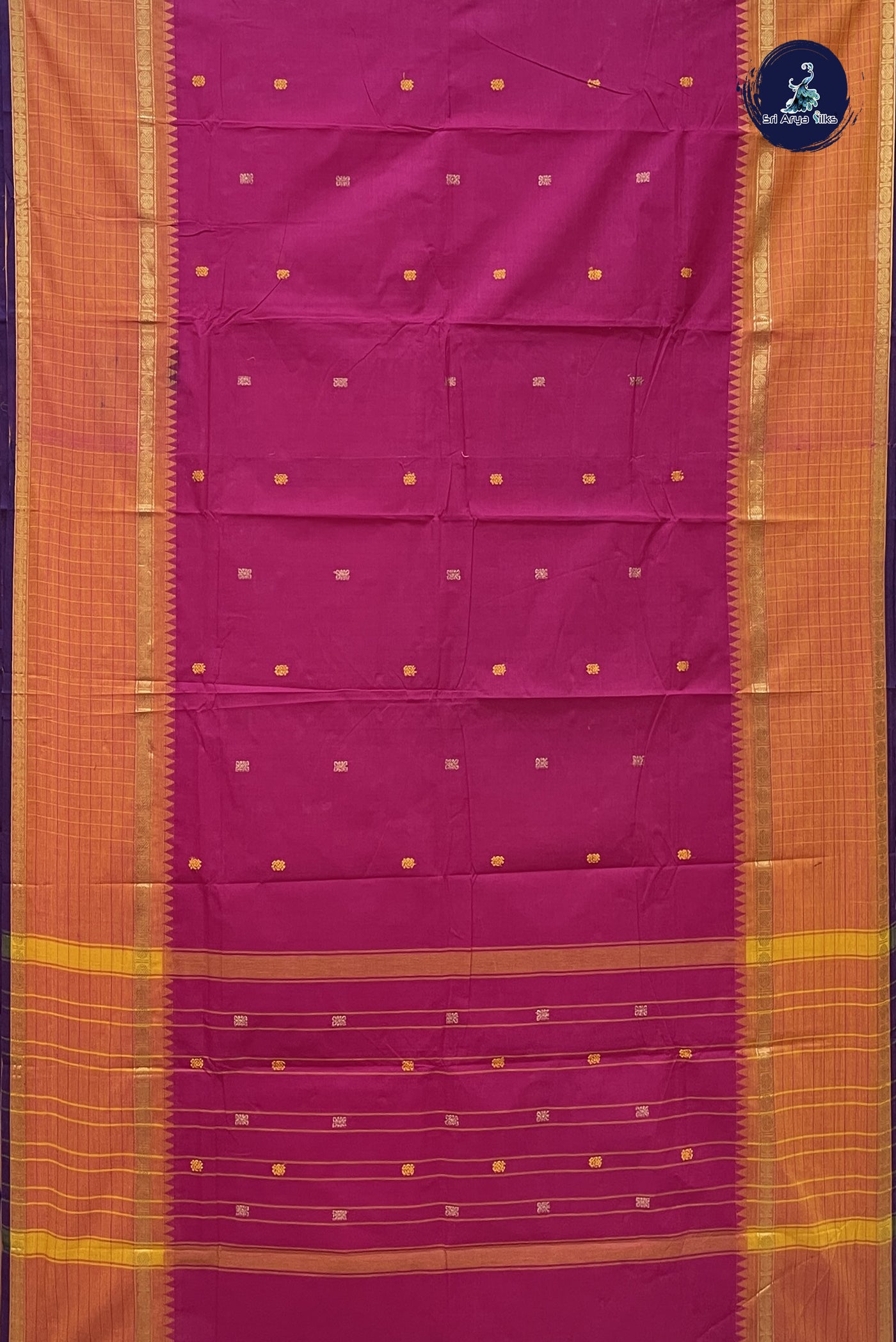 Magenta Pink Chettinad Cotton Saree With Buttas Pattern